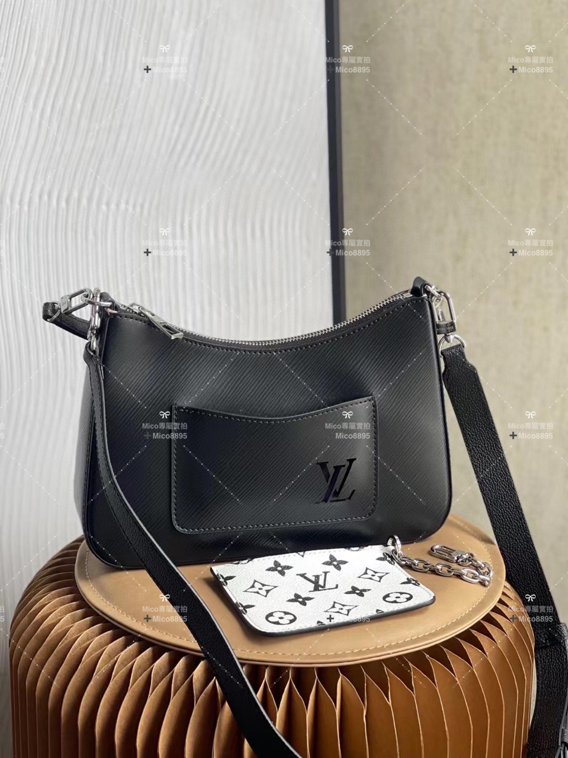 LV 黑色水波紋 epi皮革 MARELLE 手袋 25cm