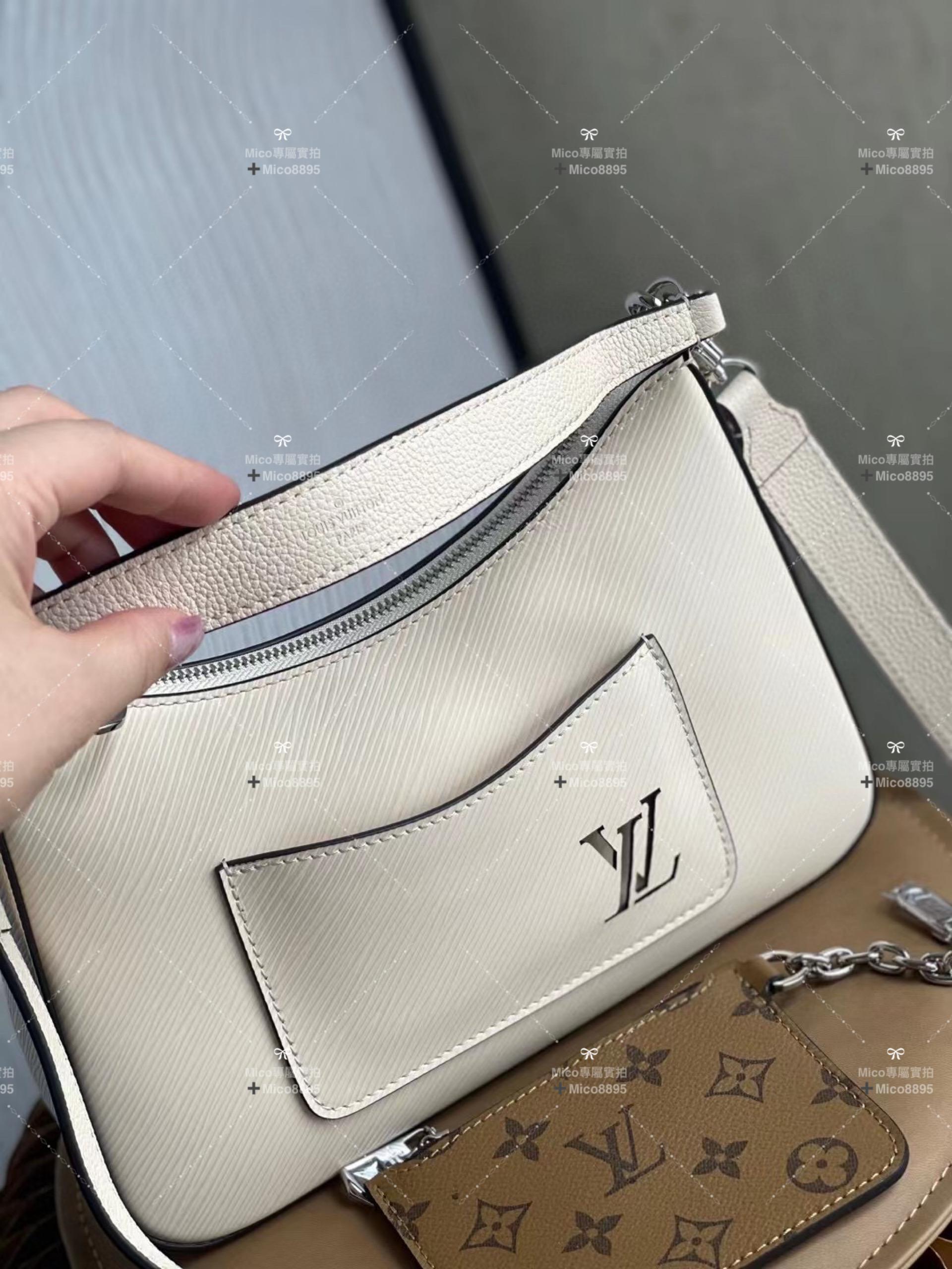 LV 白色水波紋 epi皮革 MARELLE 手袋 25cm