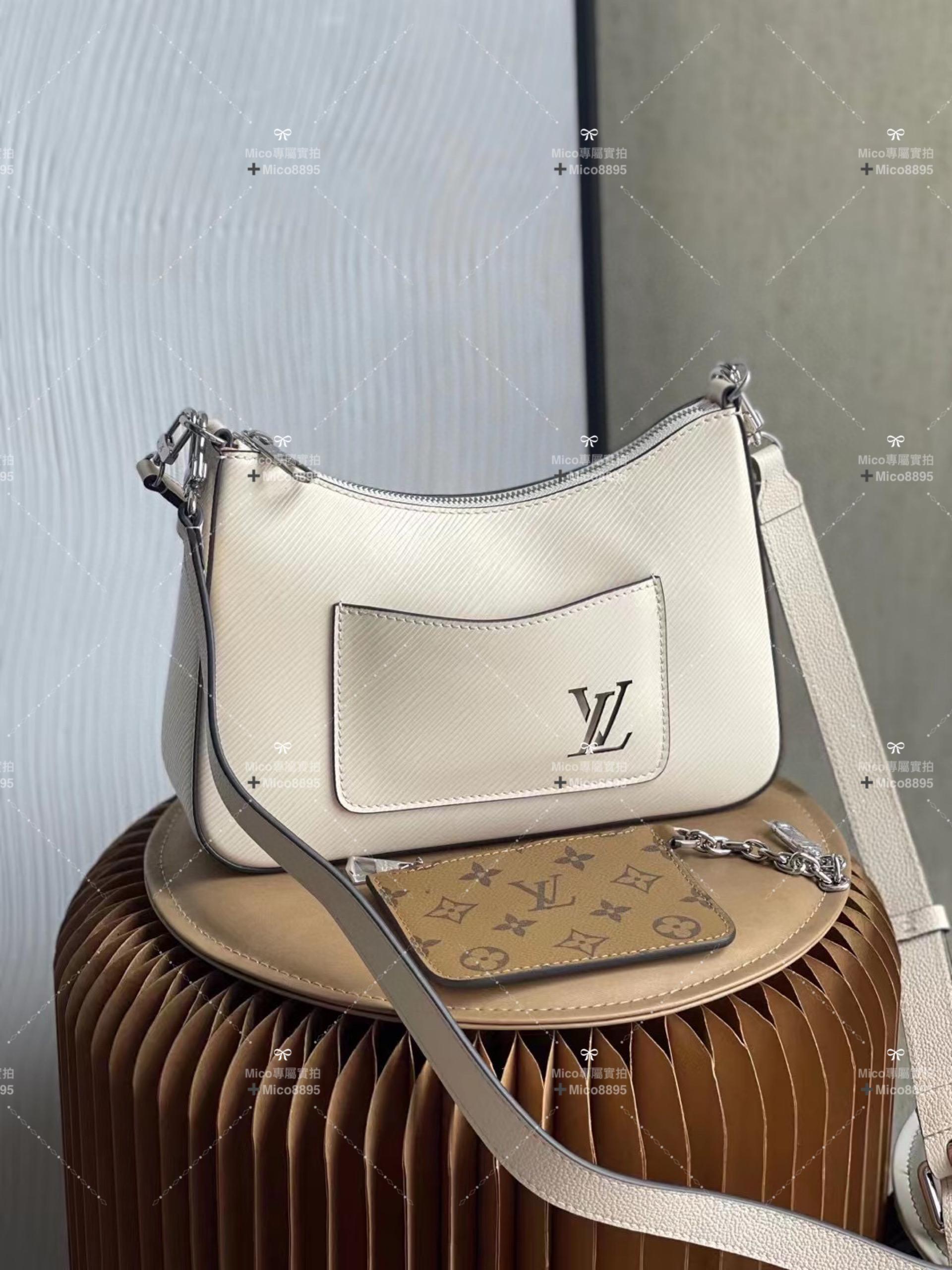 LV 白色水波紋 epi皮革 MARELLE 手袋 25cm