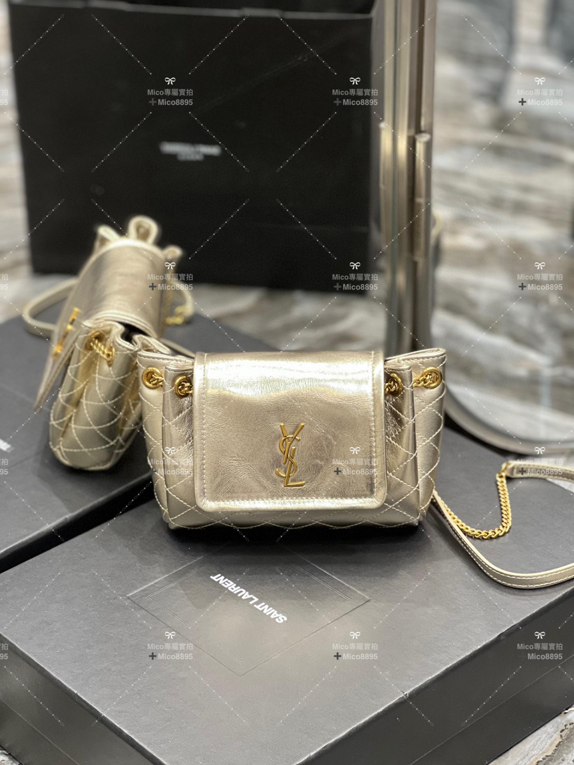 YSL Saint Laurent 玫瑰金色 小羊皮 Mini Nolita 復古翻蓋信封包/斜跨包 18cm