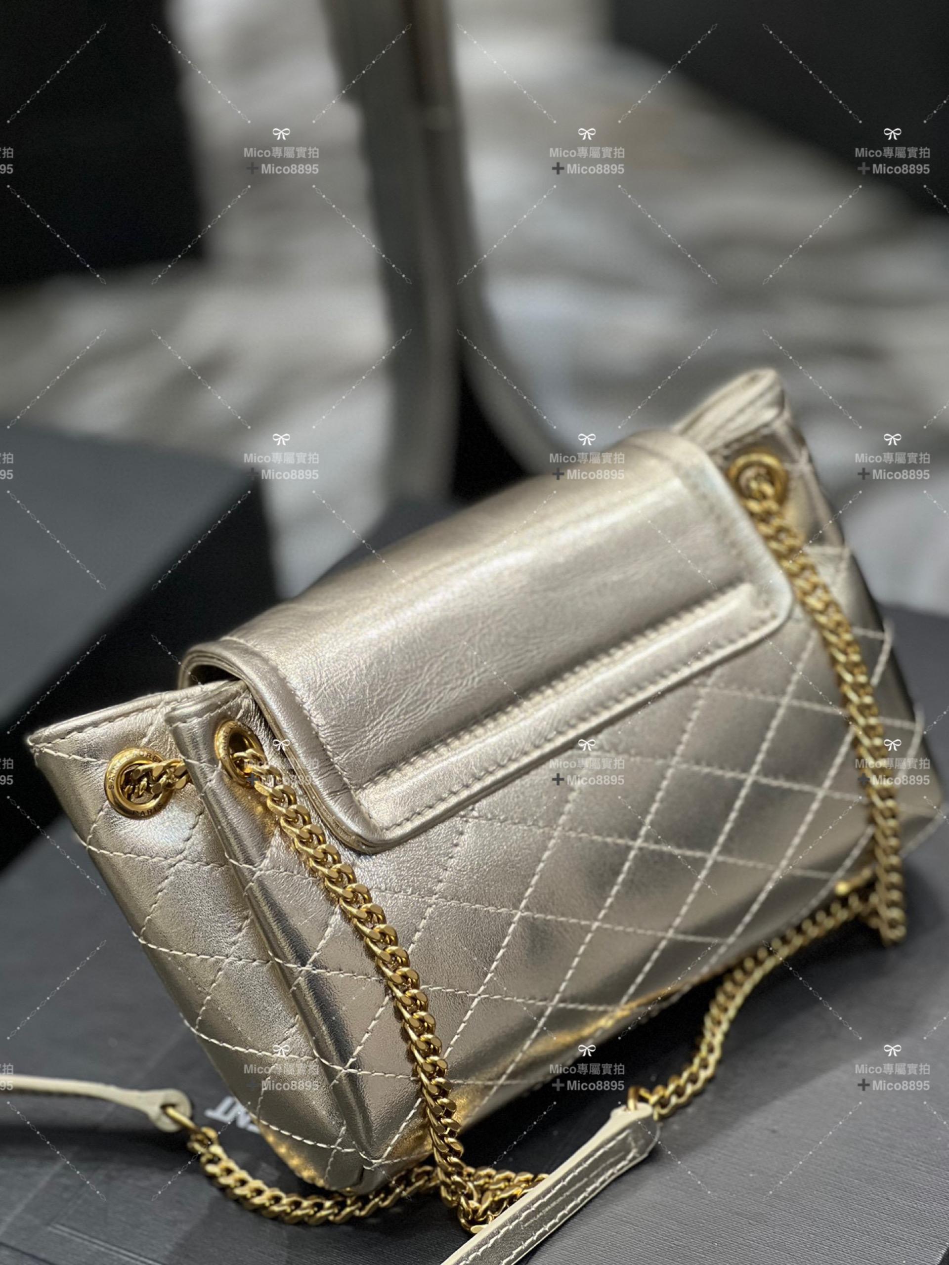 YSL Saint Laurent 玫瑰金色 小羊皮 Mini Nolita 復古翻蓋信封包/斜跨包 18cm