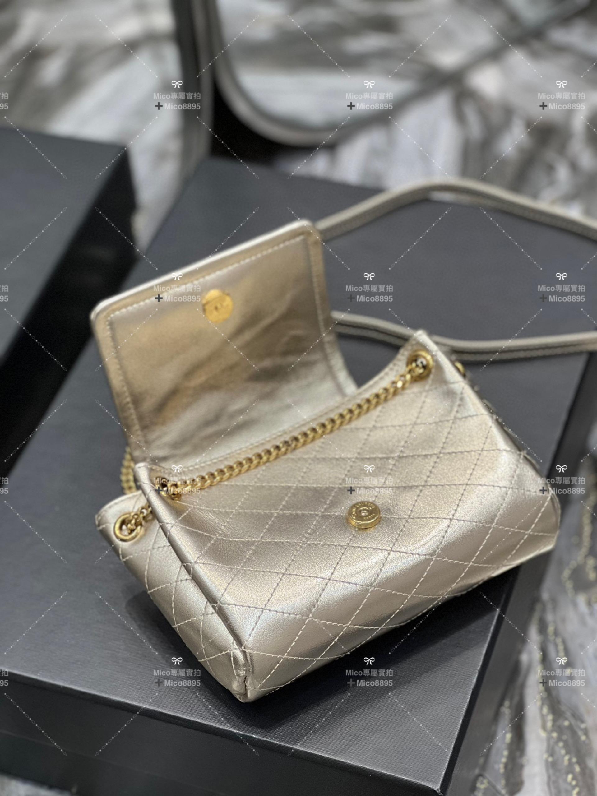 YSL Saint Laurent 玫瑰金色 小羊皮 Mini Nolita 復古翻蓋信封包/斜跨包 18cm