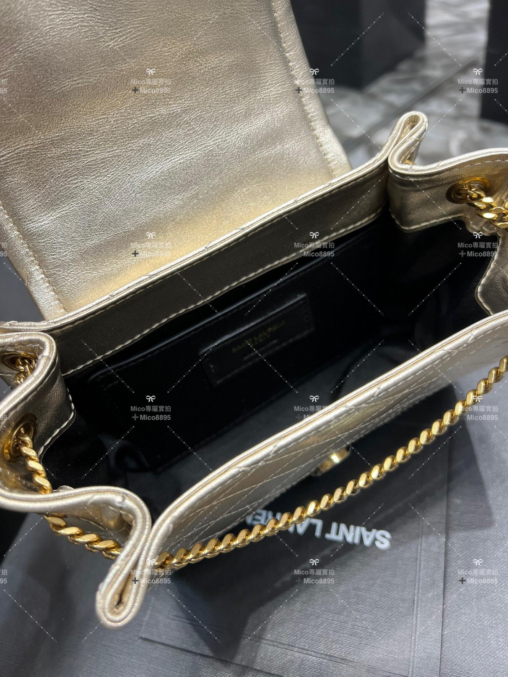 YSL Saint Laurent 玫瑰金色 小羊皮 Mini Nolita 復古翻蓋信封包/斜跨包 18cm