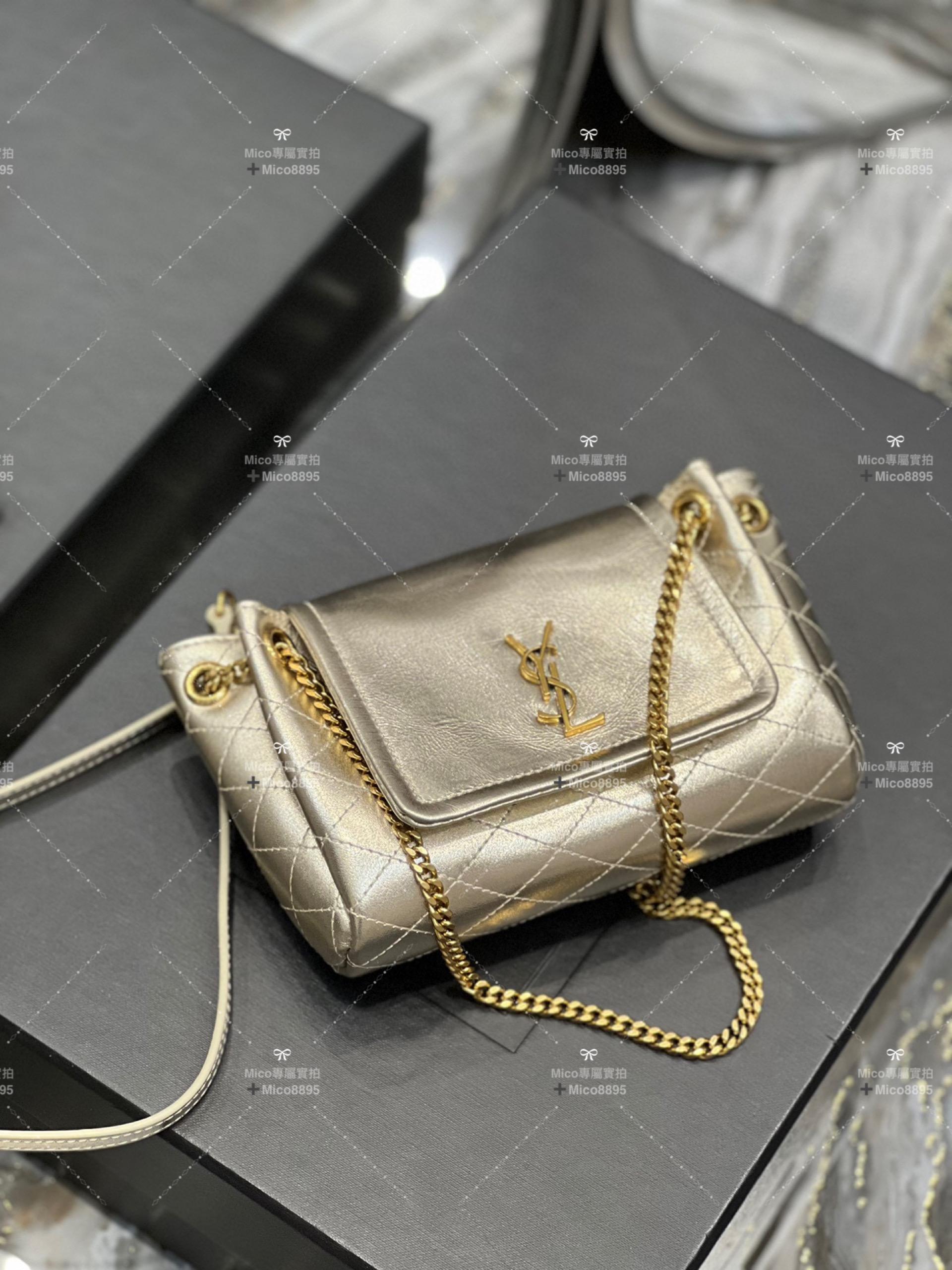 YSL Saint Laurent 玫瑰金色 小羊皮 Mini Nolita 復古翻蓋信封包/斜跨包 18cm