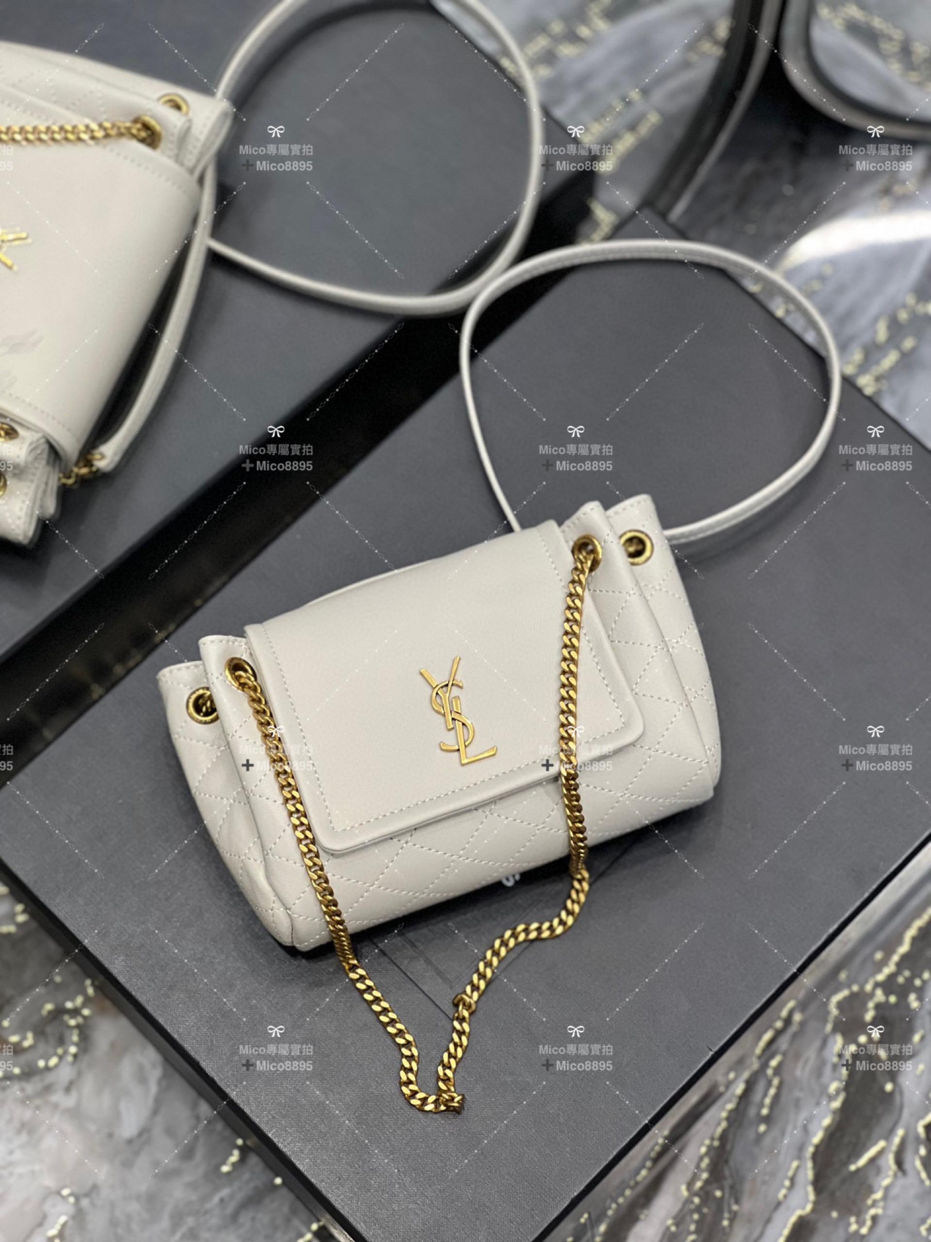 YSL Saint Laurent 白色小羊皮 Mini Nolita 復古翻蓋信封包/斜跨包 18cm