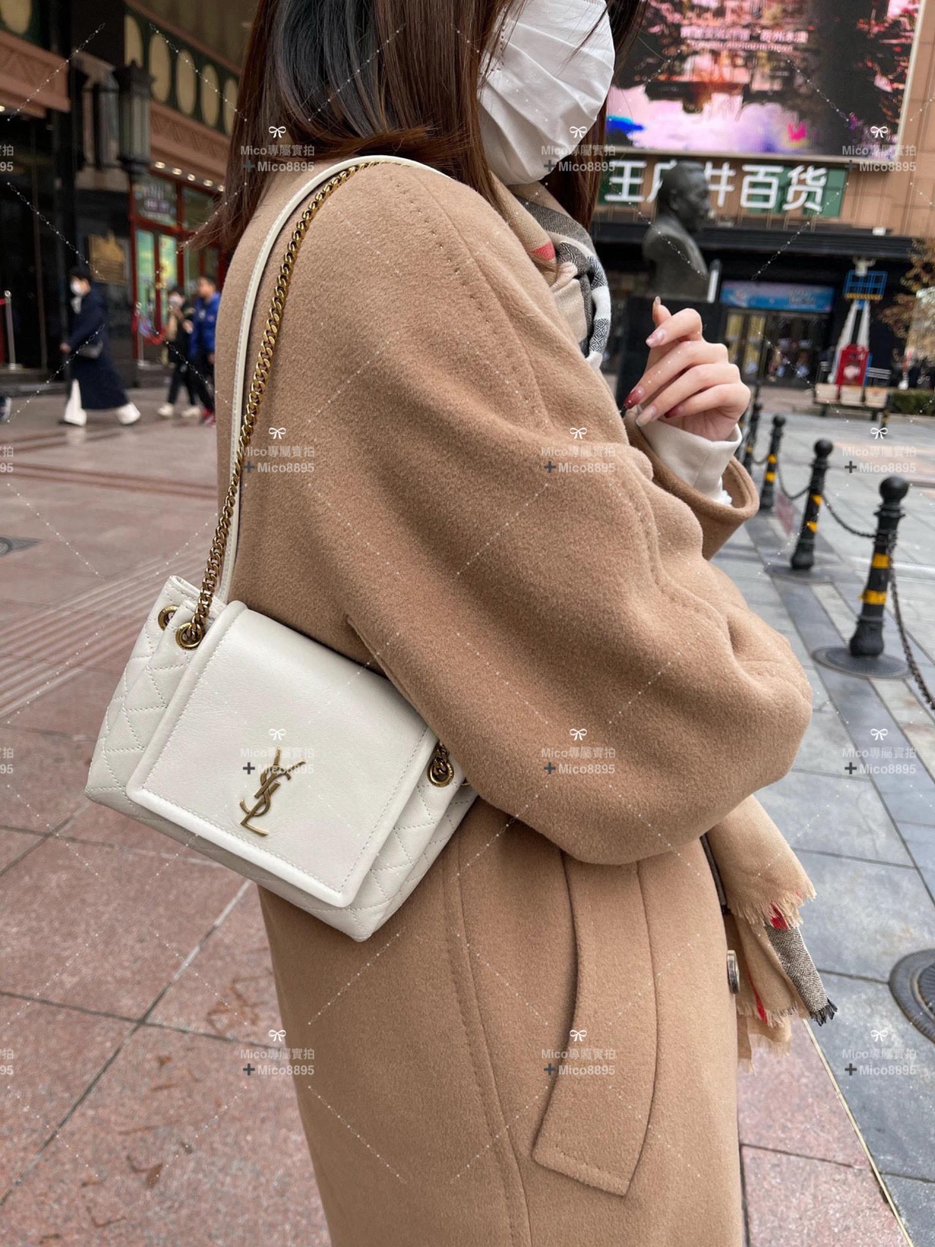 YSL Saint Laurent 白色小羊皮 Mini Nolita 復古翻蓋信封包/斜跨包 18cm