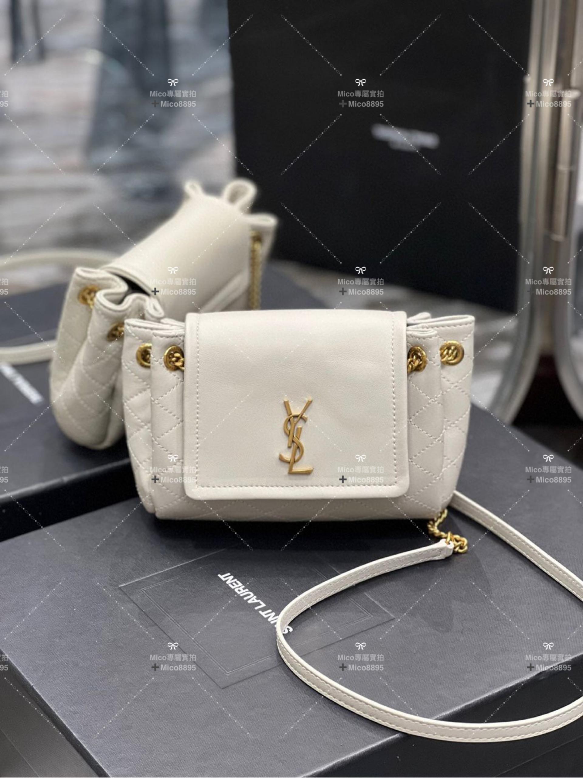 YSL Saint Laurent 白色小羊皮 Mini Nolita 復古翻蓋信封包/斜跨包 18cm