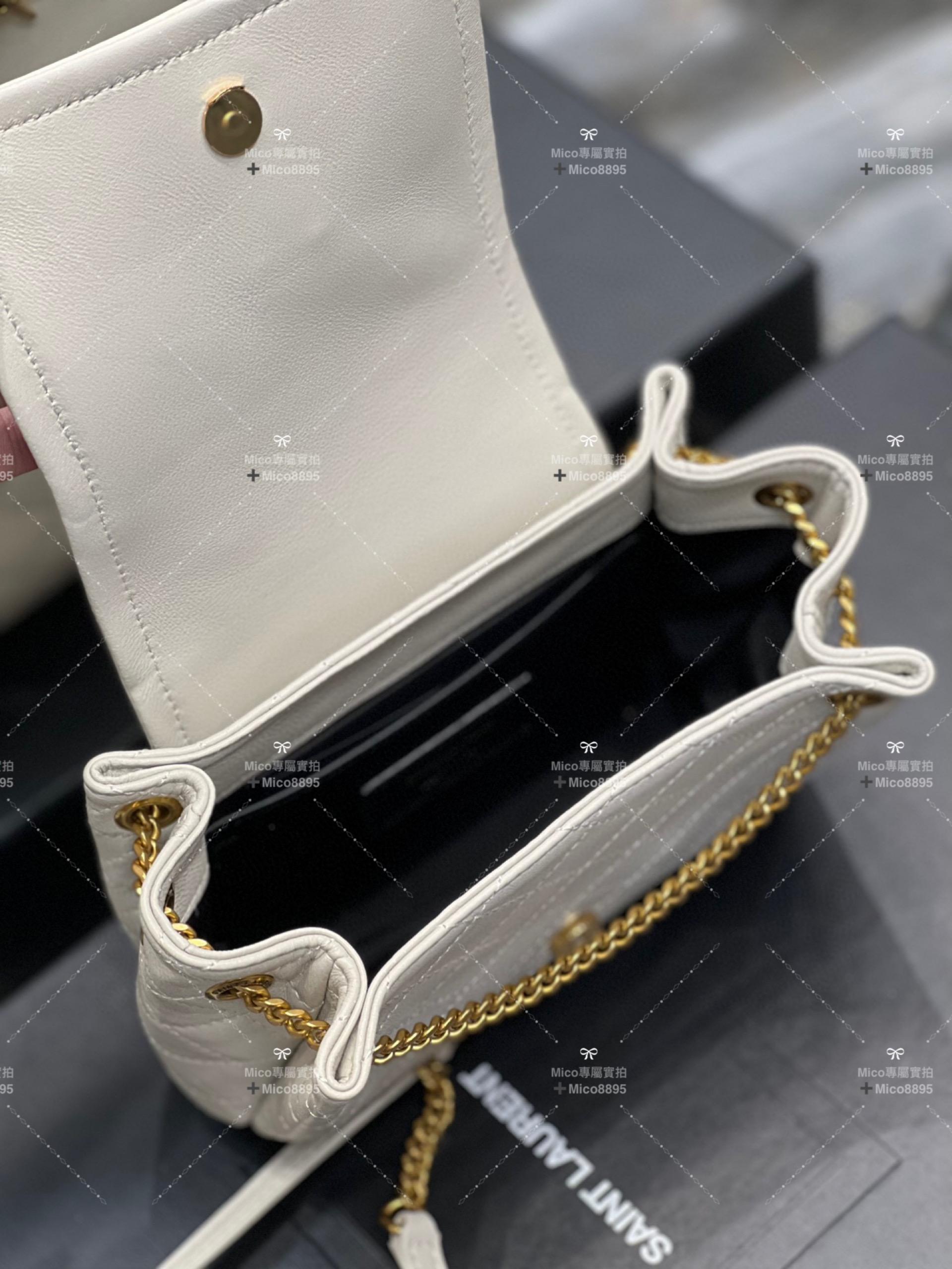 YSL Saint Laurent 白色小羊皮 Mini Nolita 復古翻蓋信封包/斜跨包 18cm