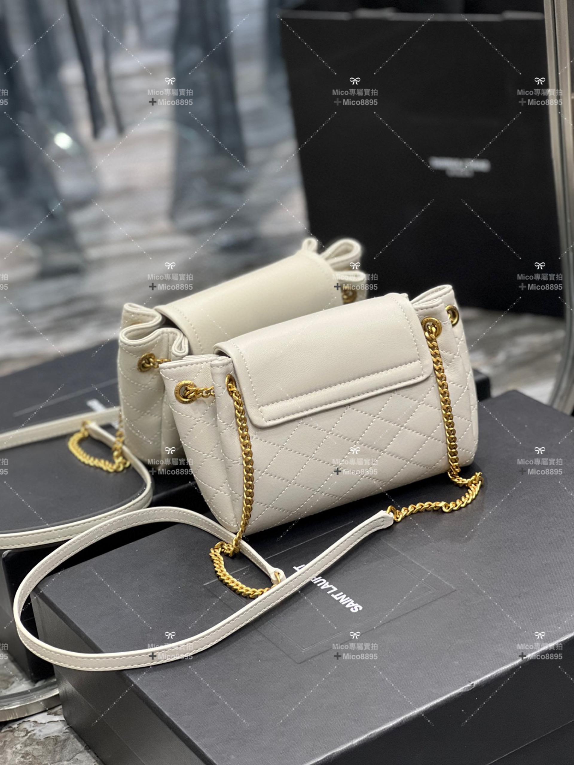 YSL Saint Laurent 白色小羊皮 Mini Nolita 復古翻蓋信封包/斜跨包 18cm