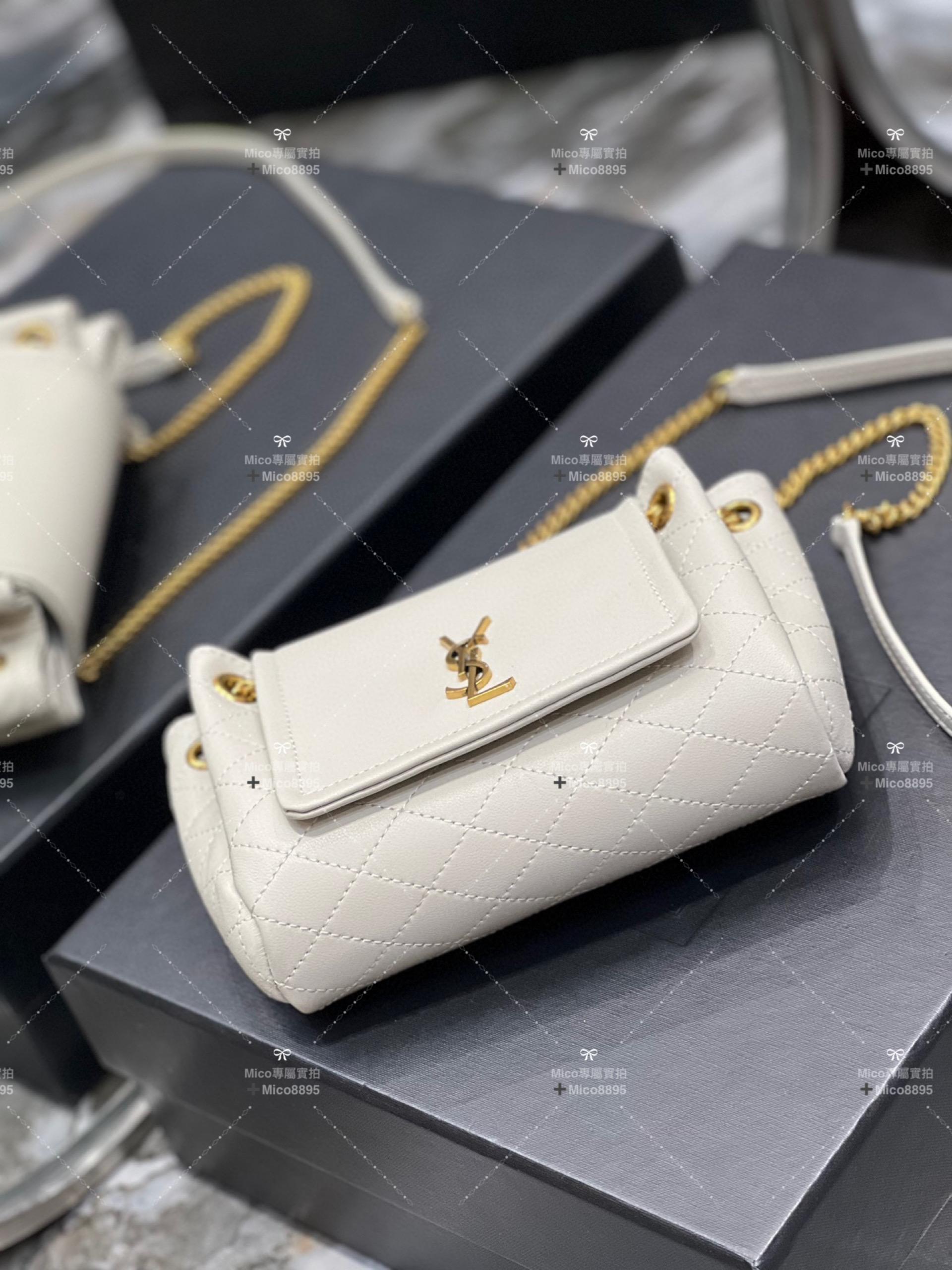 YSL Saint Laurent 白色小羊皮 Mini Nolita 復古翻蓋信封包/斜跨包 18cm