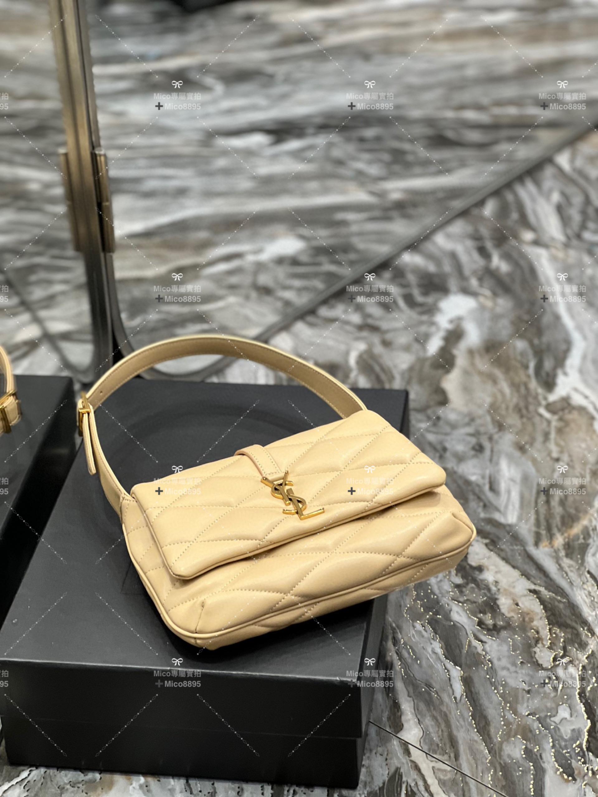 YSL Saint Laurent LE 57系列 杏色小羊皮絎縫腋下包/肩背包 24cm