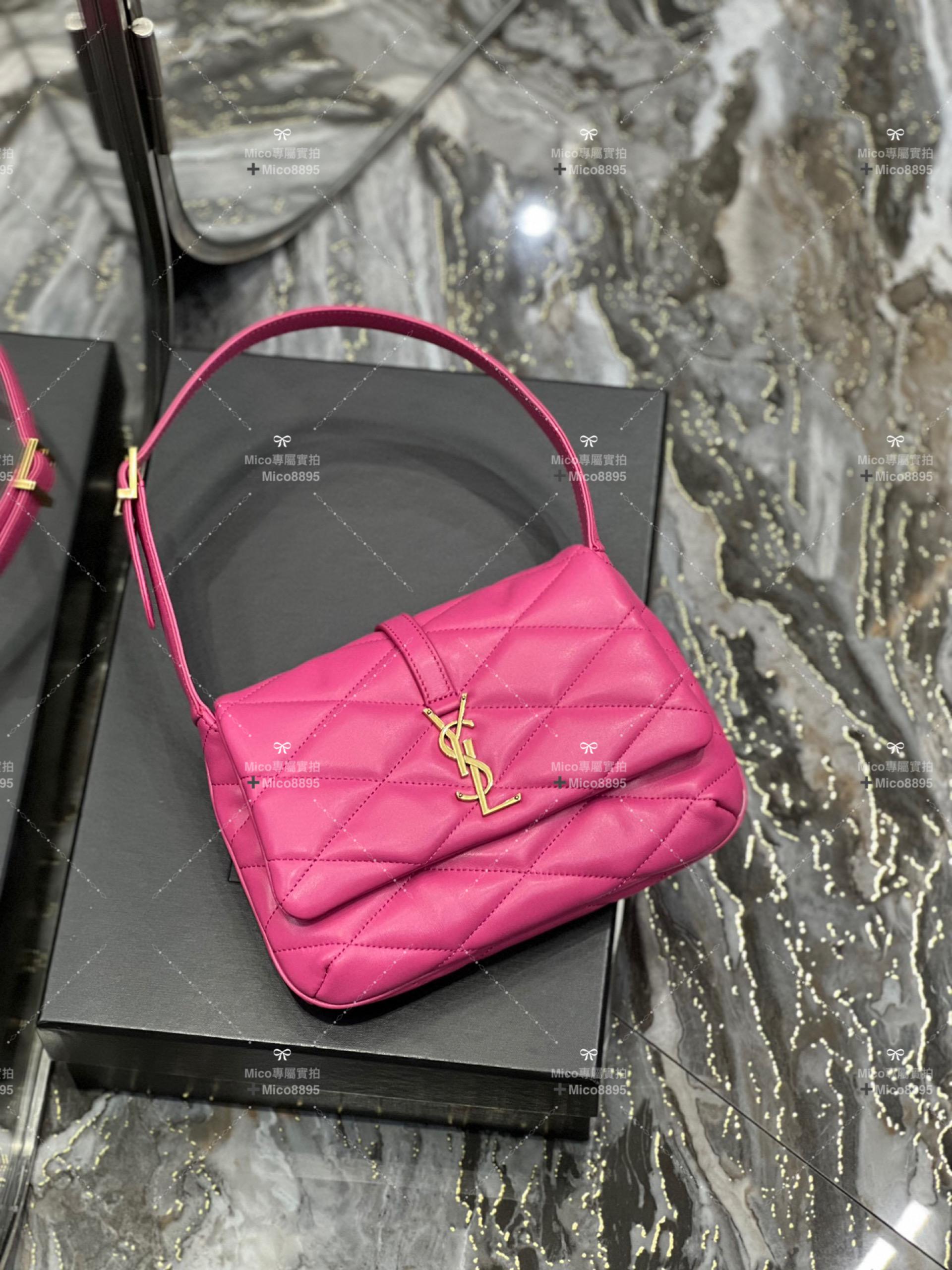 YSL Saint Laurent LE 57系列 芭比粉 小羊皮絎縫腋下包/肩背包 24cm