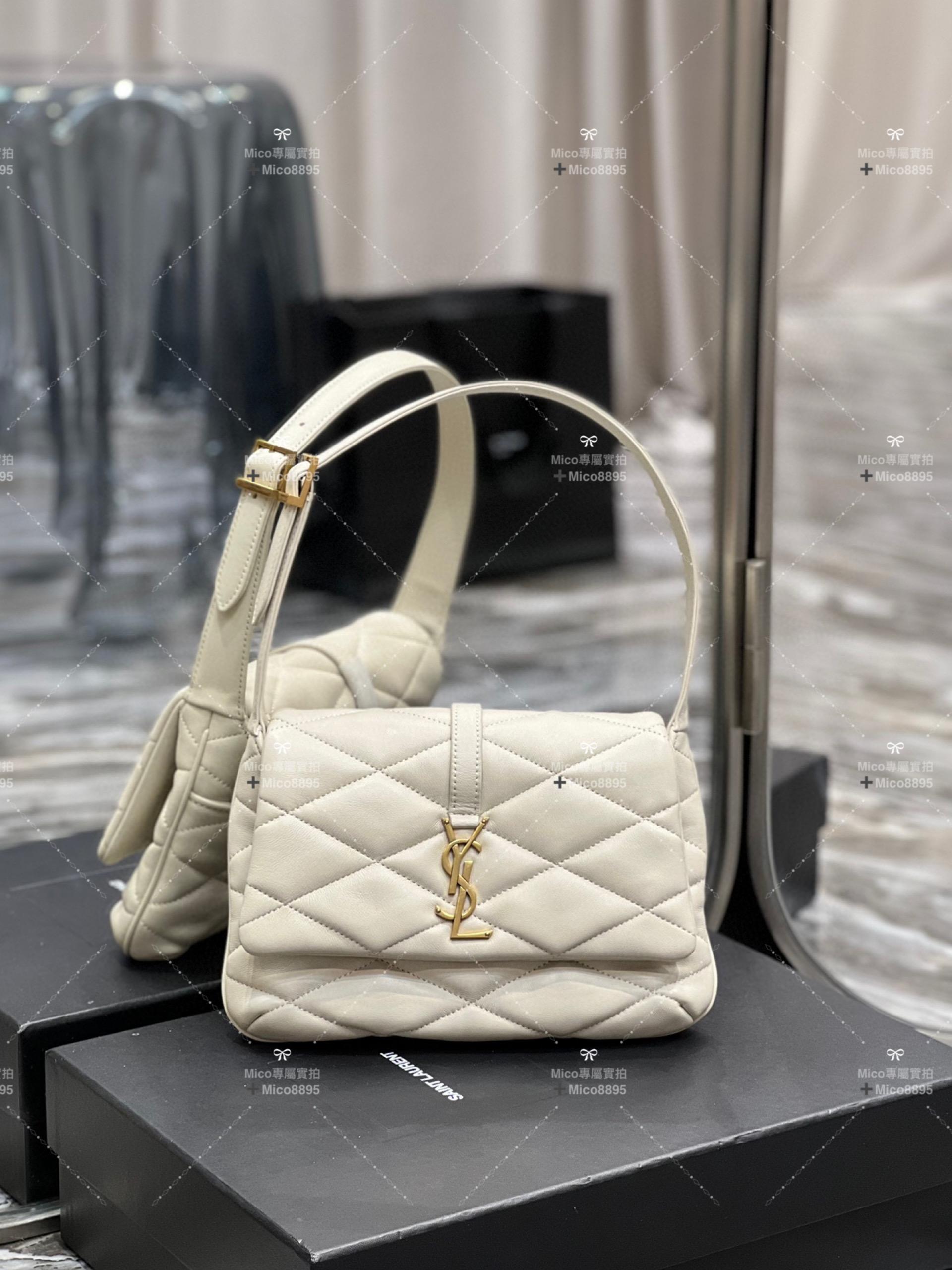 YSL Saint Laurent LE 57系列 奶油白 小羊皮絎縫腋下包/肩背包 24cm