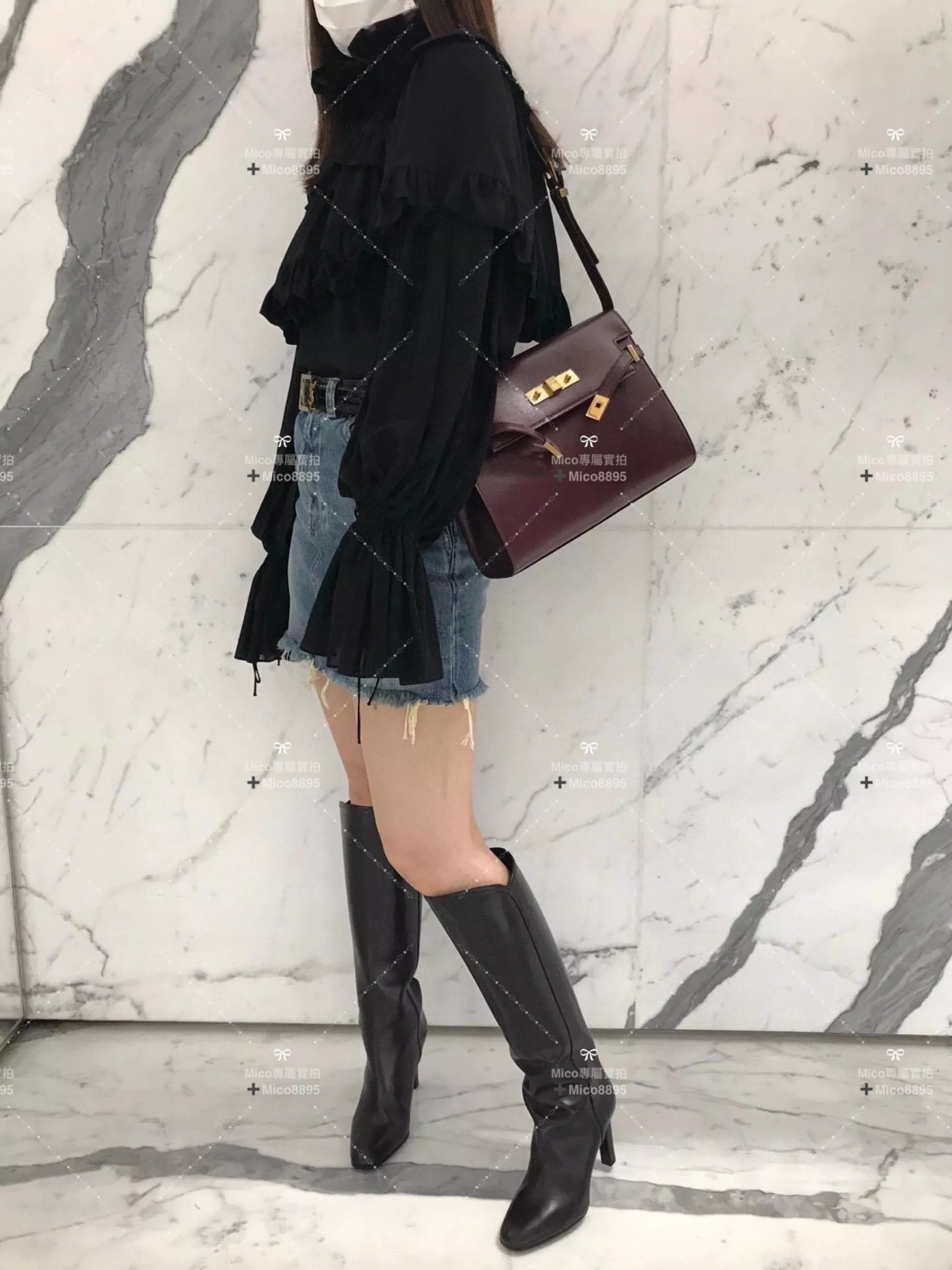 Saint Laurent 聖羅蘭 棗紅色牛皮 Manhattan 曼哈頓 單肩包 29cm