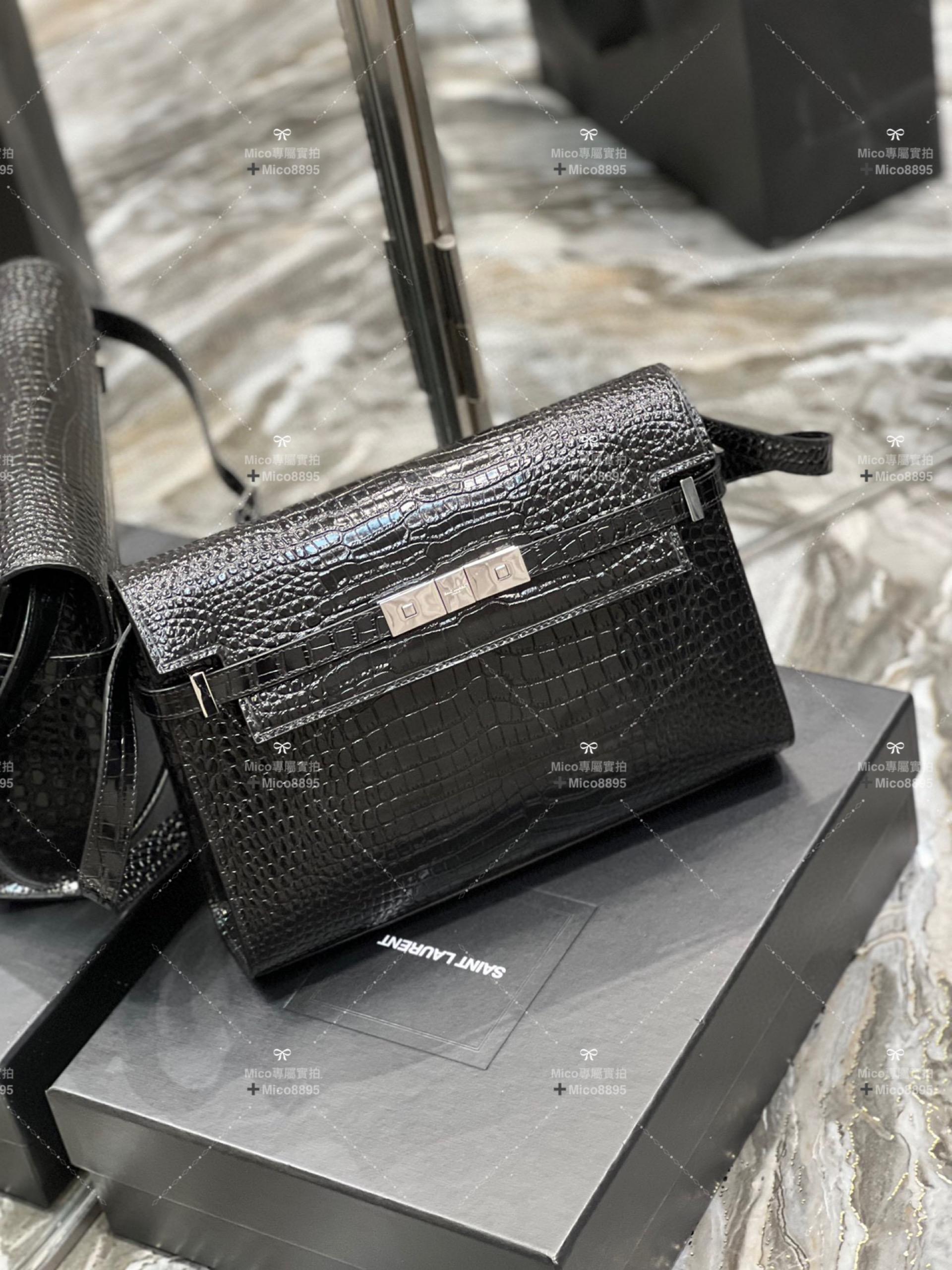 Saint Laurent 聖羅蘭 牛皮壓鱷魚紋/銀釦 Manhattan 曼哈頓 單肩包 29cm