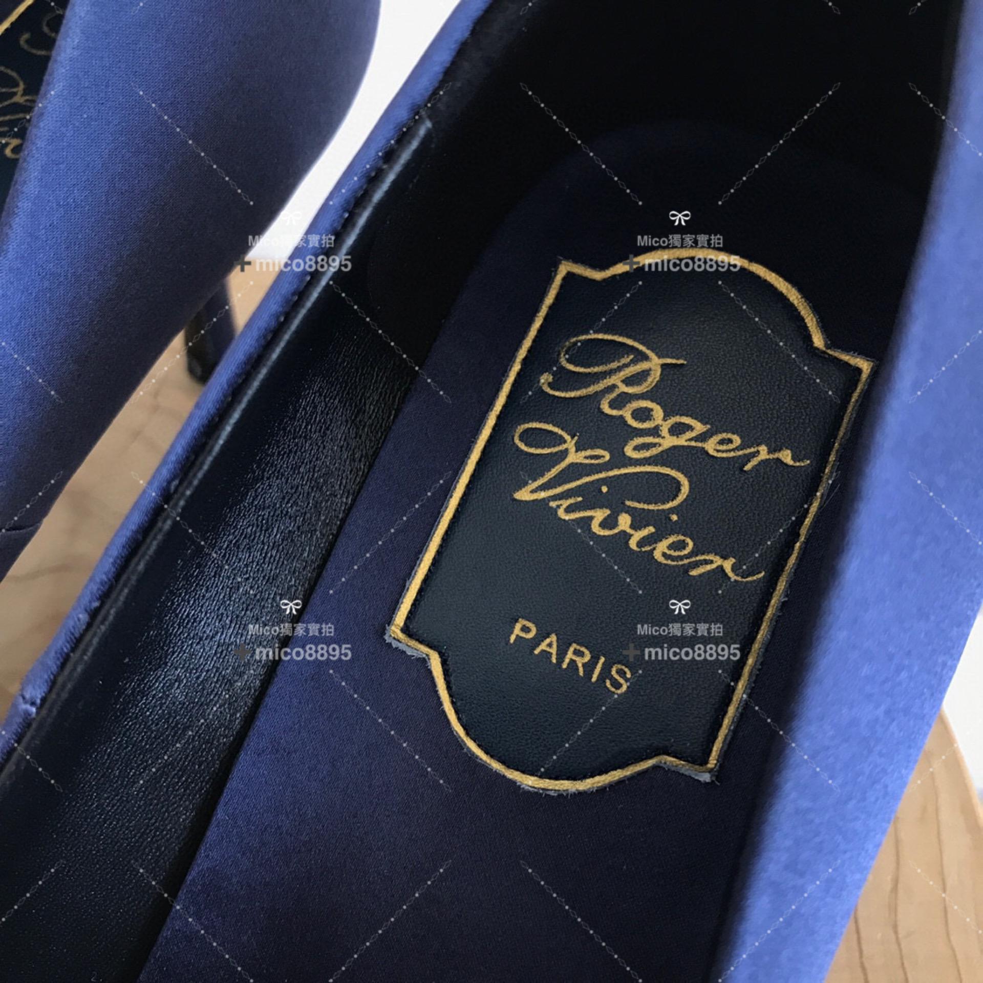 Roger Vivier RV 深藍真絲 經典雪花釦真絲高跟鞋 婚鞋 中跟款6.5cm 35-39 （另有10公分跟高可訂製）