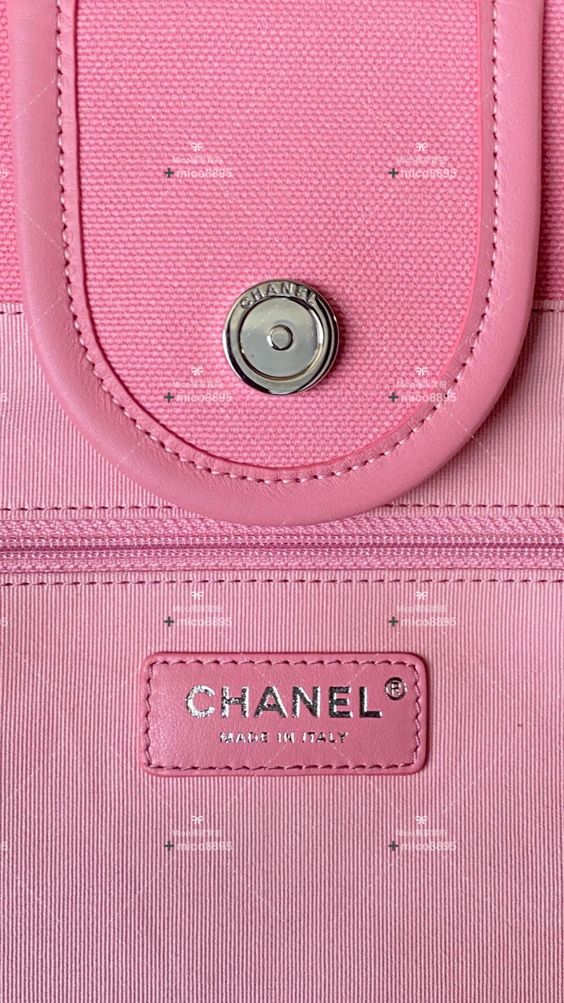 CHANEL 運動風格 條紋粉色 沙灘包 購物包 尺寸；30x50x22