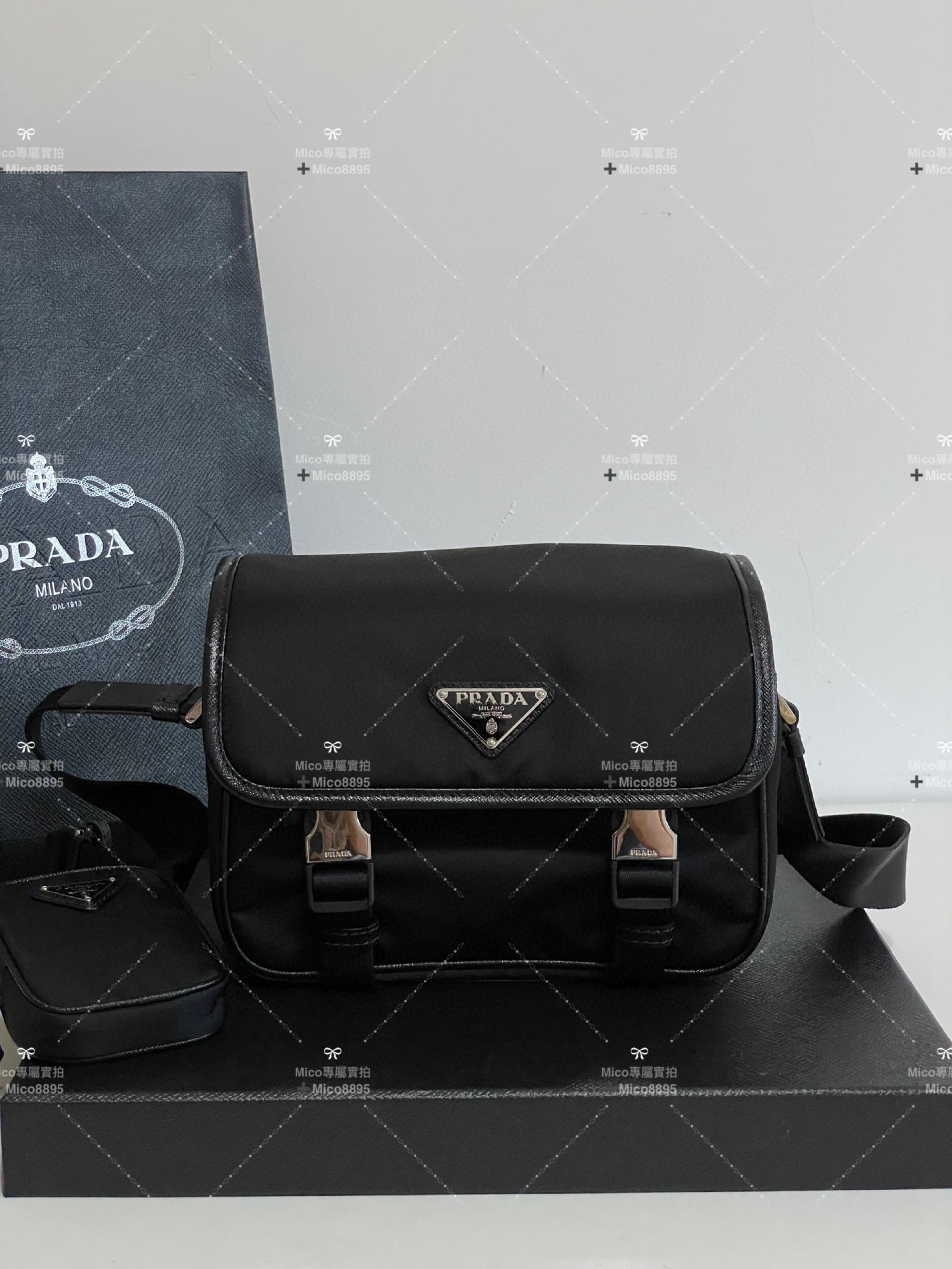 Prada 普拉達 Saffiano銀扣三合一郵差包公文包 機能風尼龍皮革斜挎單肩包 男女款 22cm