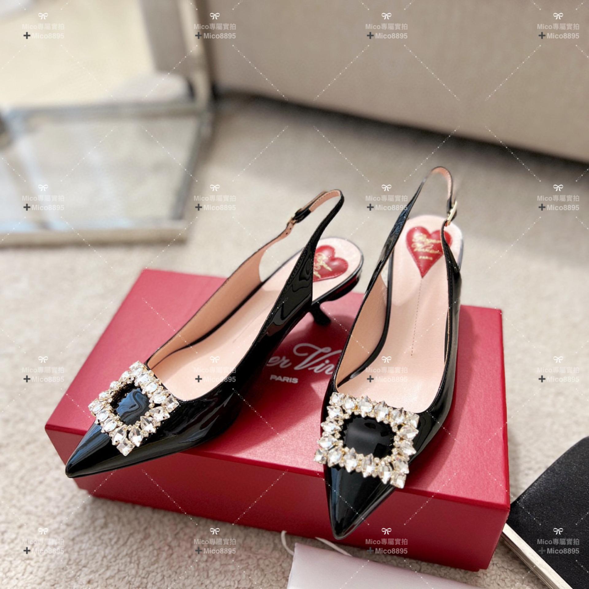 Roger Vivier RV Virgule鑽扣真絲低跟涼鞋 繫帶涼鞋 5.5cm 35-39碼 🉑️訂34、40