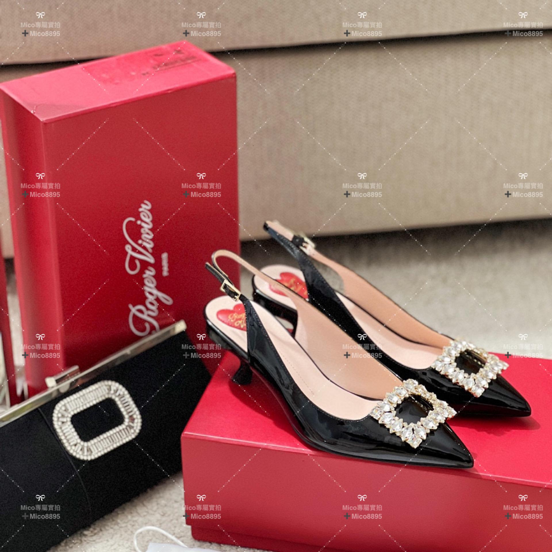 Roger Vivier RV Virgule鑽扣真絲低跟涼鞋 繫帶涼鞋 5.5cm 35-39碼 🉑️訂34、40