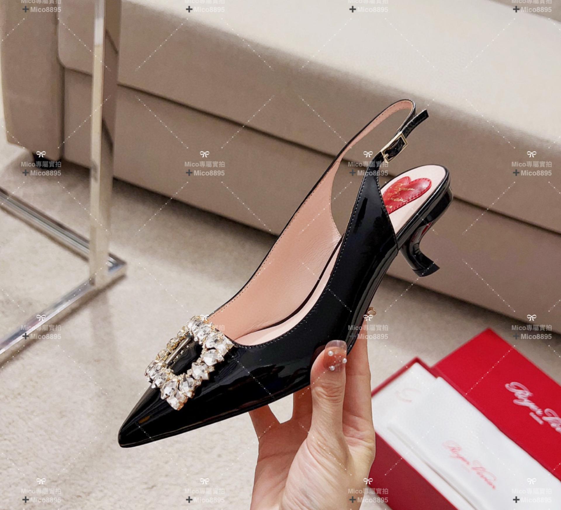 Roger Vivier RV Virgule鑽扣真絲低跟涼鞋 繫帶涼鞋 5.5cm 35-39碼 🉑️訂34、40