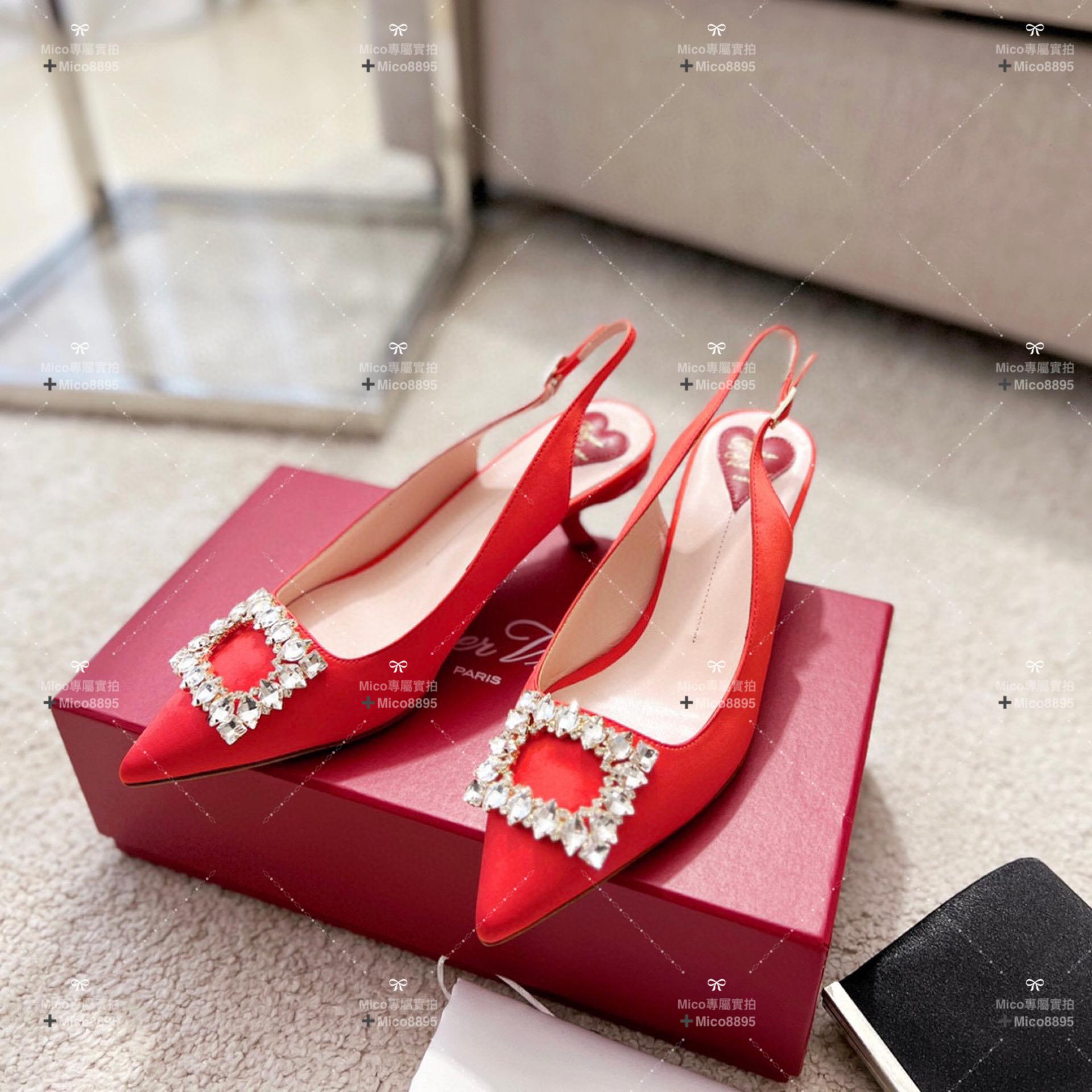 Roger Vivier RV Virgule鑽扣真絲低跟涼鞋 繫帶涼鞋 5.5cm 35-39碼 🉑️訂34、40