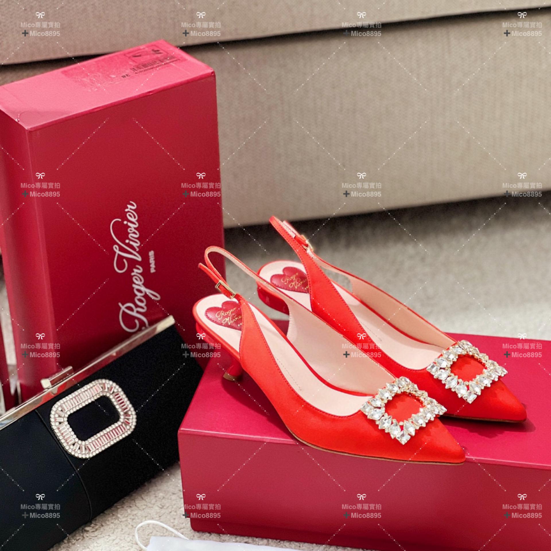 Roger Vivier RV Virgule鑽扣真絲低跟涼鞋 繫帶涼鞋 5.5cm 35-39碼 🉑️訂34、40