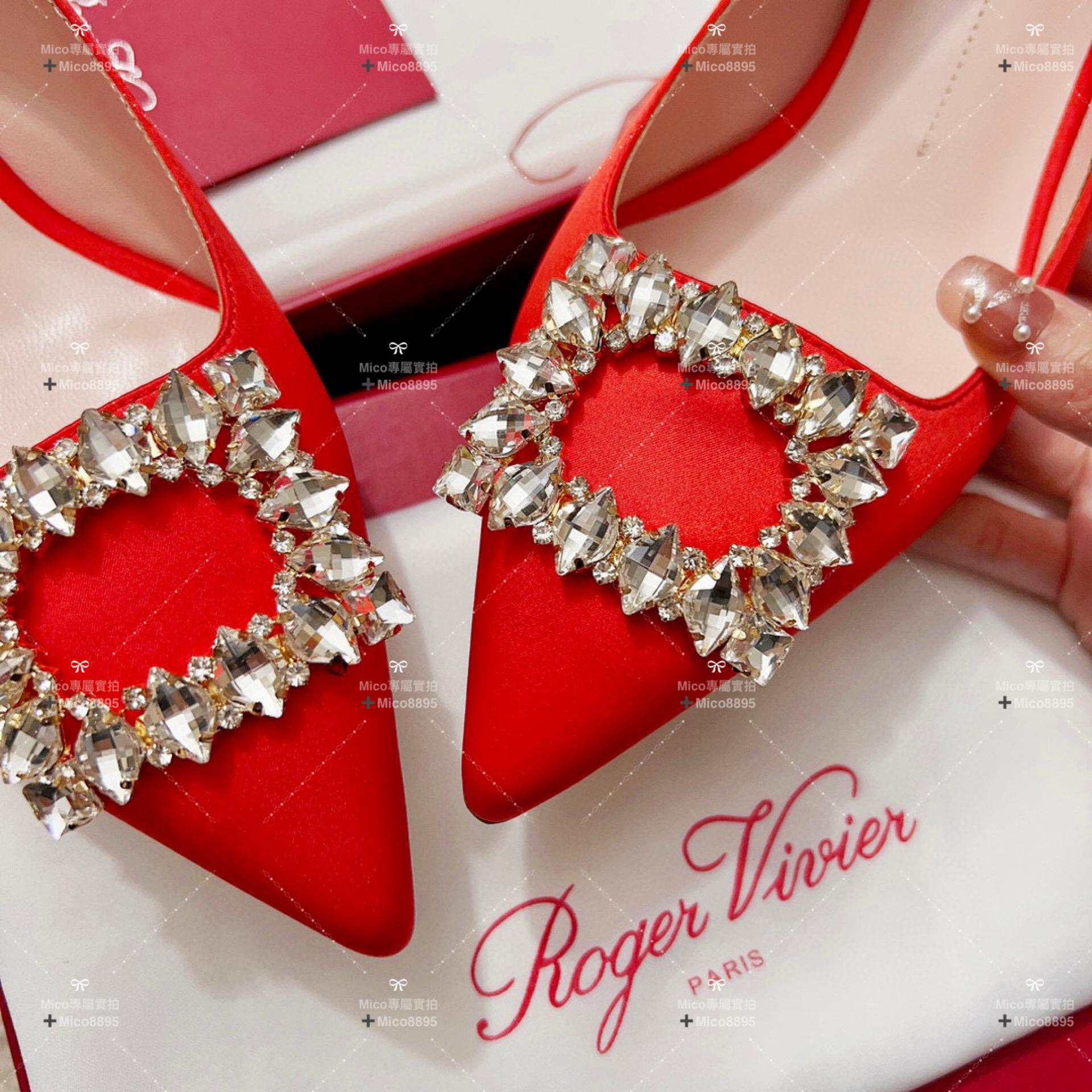 Roger Vivier RV Virgule鑽扣真絲低跟涼鞋 繫帶涼鞋 5.5cm 35-39碼 🉑️訂34、40