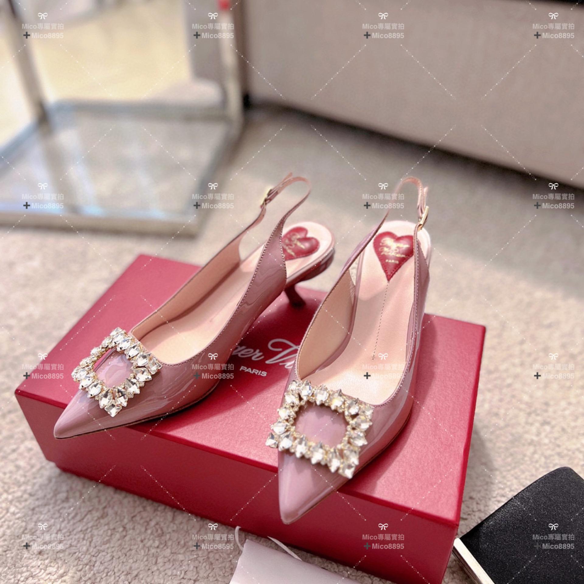 Roger Vivier RV Virgule鑽扣真絲低跟涼鞋 繫帶涼鞋 5.5cm 35-39碼 🉑️訂34、40