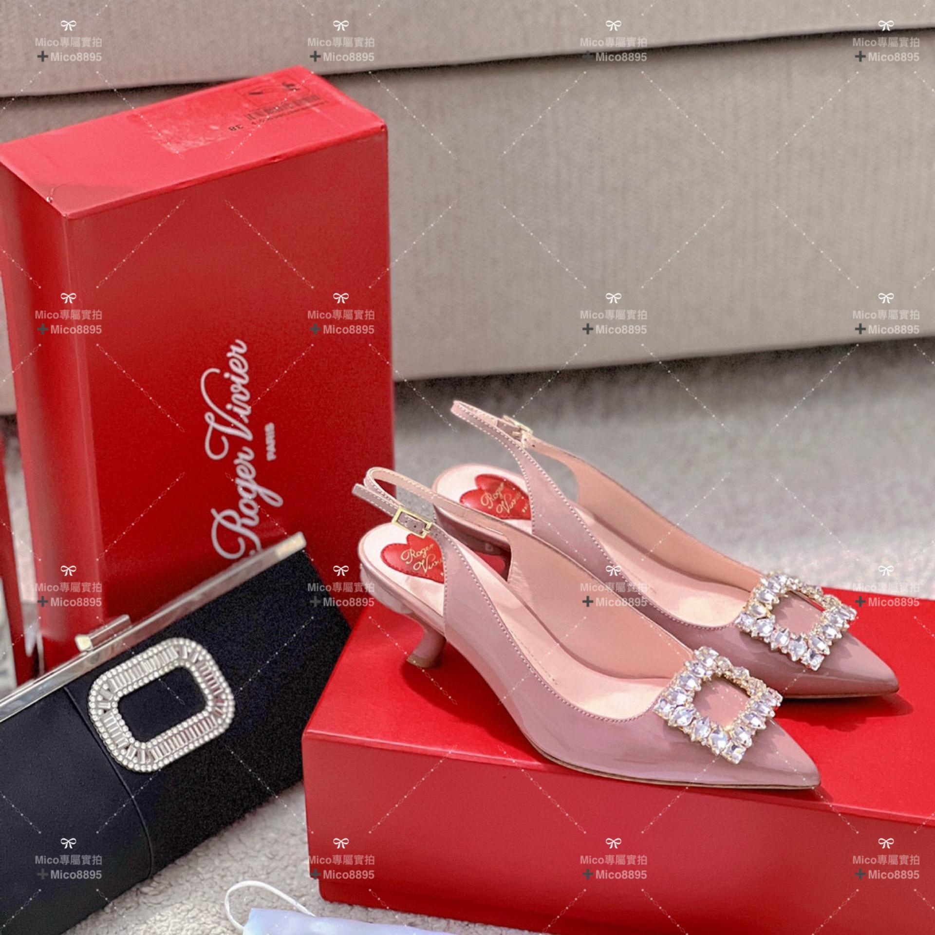 Roger Vivier RV Virgule鑽扣真絲低跟涼鞋 繫帶涼鞋 5.5cm 35-39碼 🉑️訂34、40