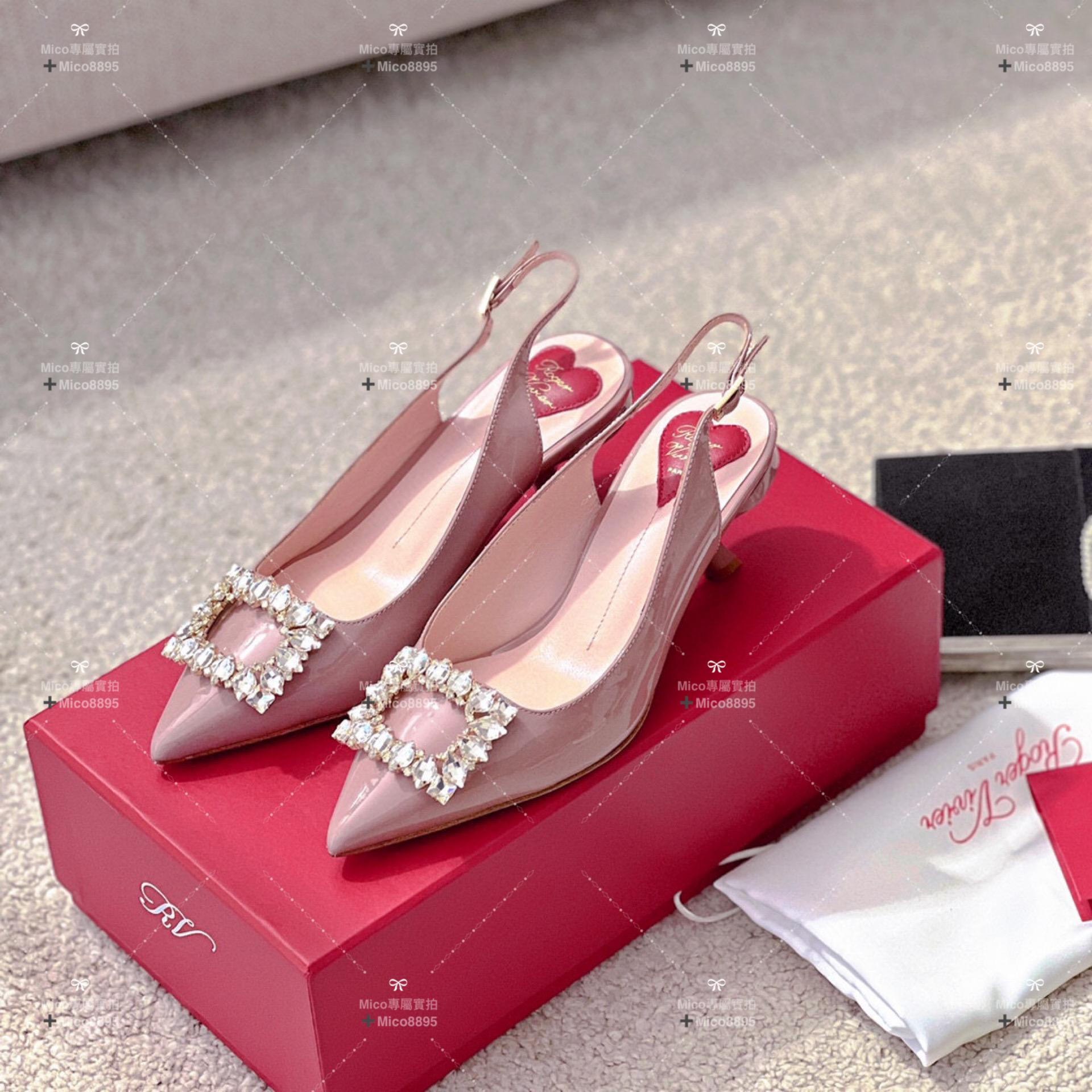 Roger Vivier RV Virgule鑽扣真絲低跟涼鞋 繫帶涼鞋 5.5cm 35-39碼 🉑️訂34、40