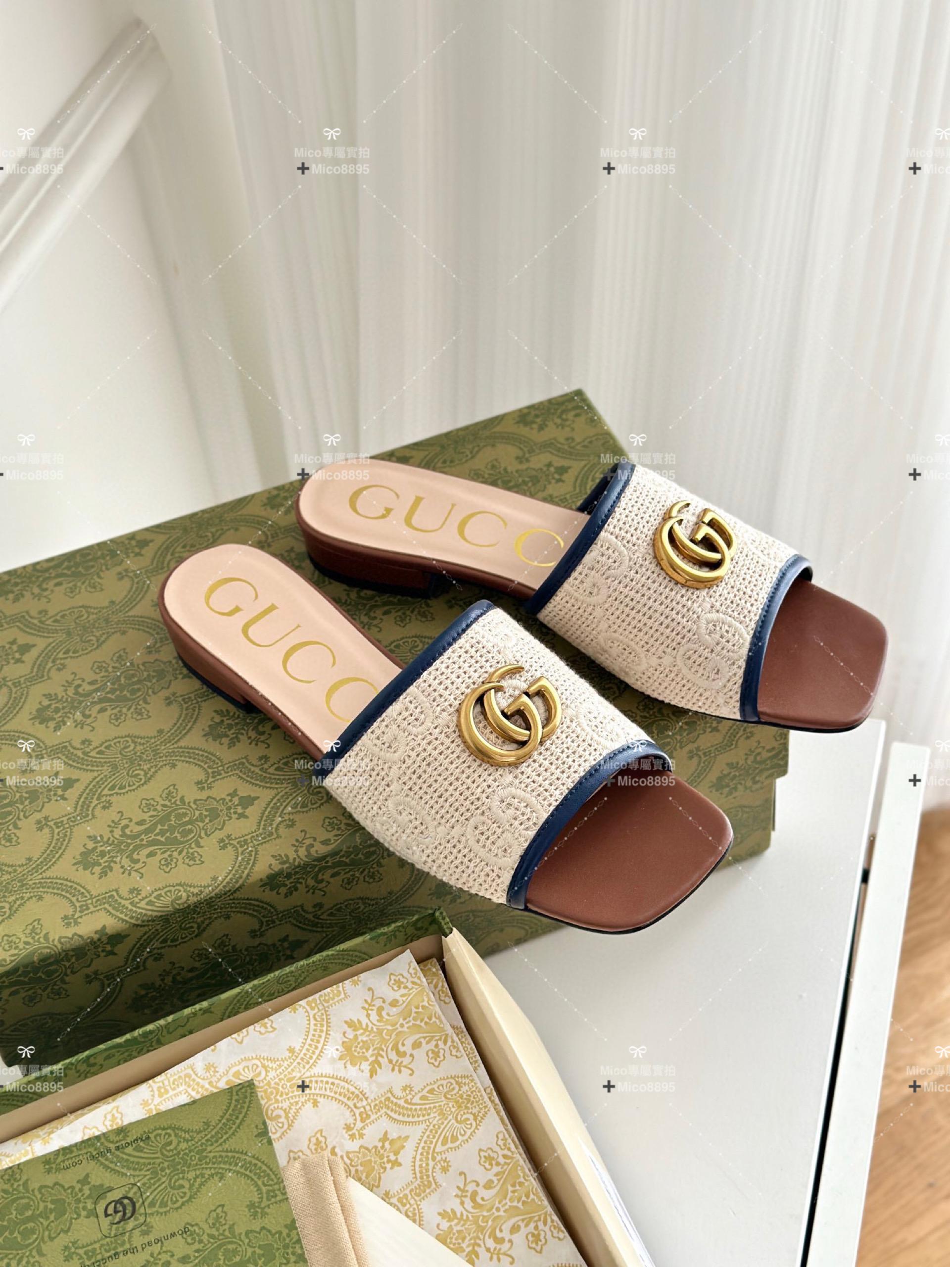 GUCCI 微方頭 帆布面料拖鞋 35-39