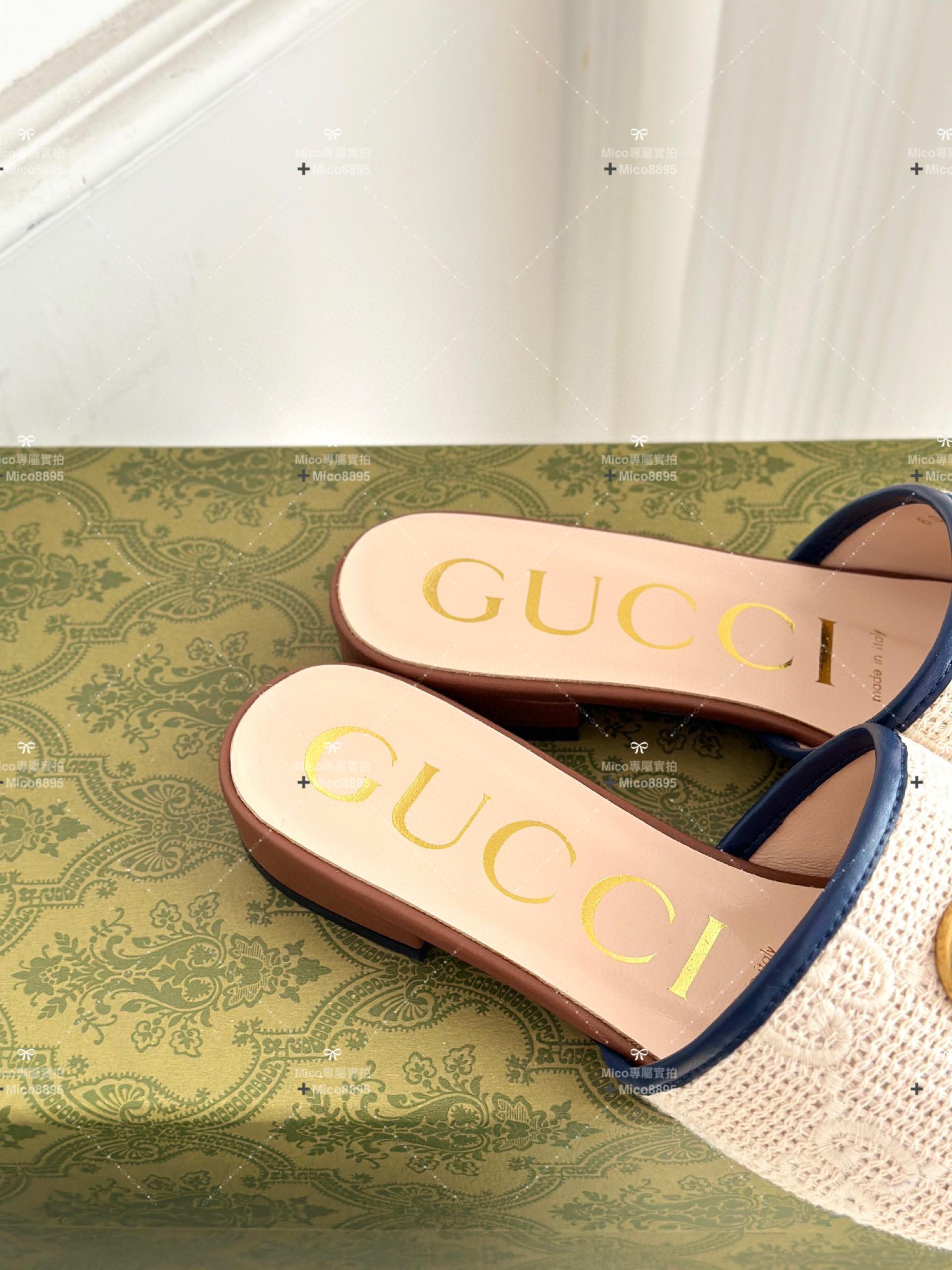 GUCCI 微方頭 帆布面料拖鞋 35-39