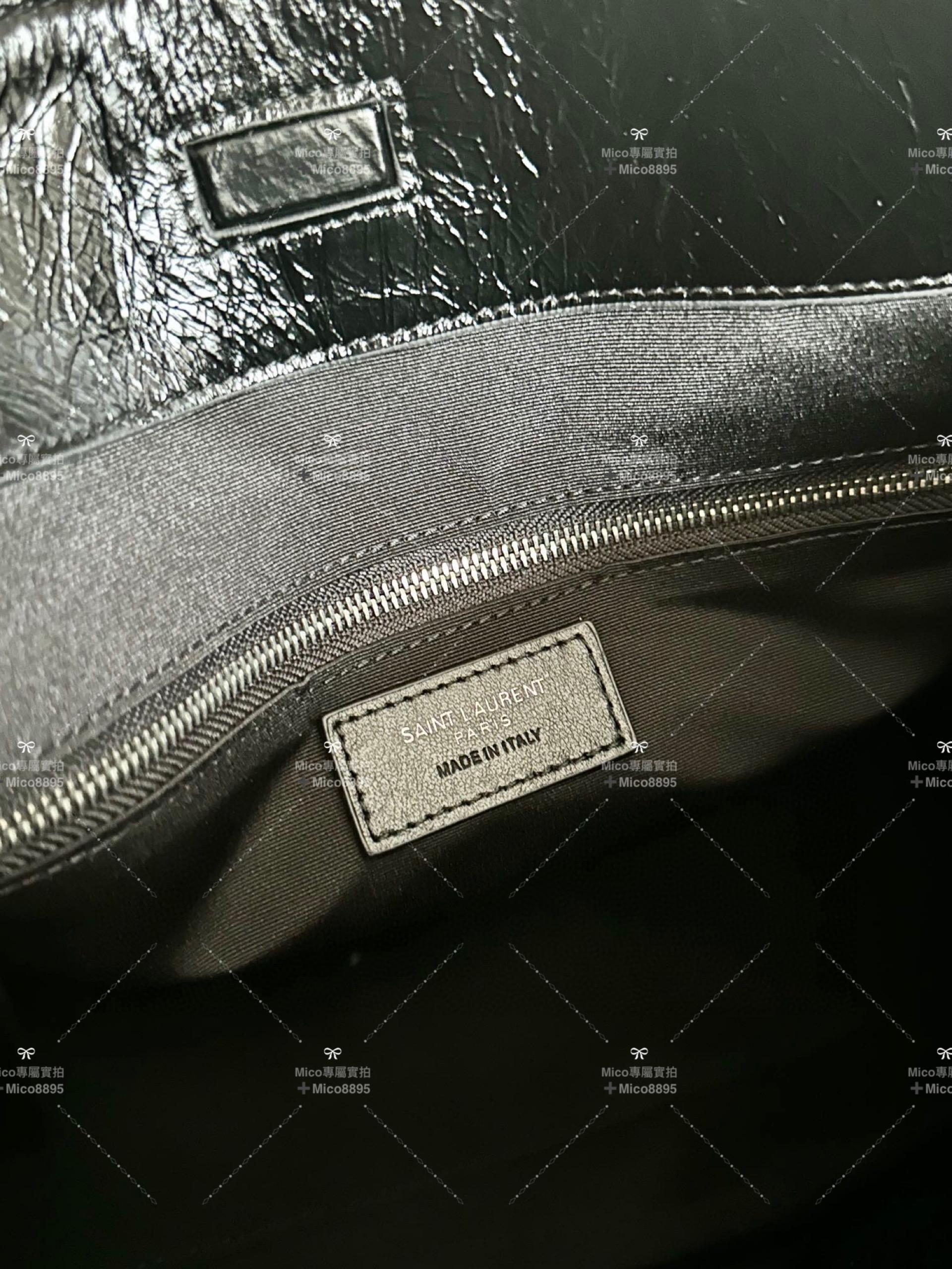 YSL Saint Laurent 聖羅蘭 全黑油蠟皮 黑色 niki購物袋 通勤包/媽媽包 中號 尺寸33×27×11.5cm