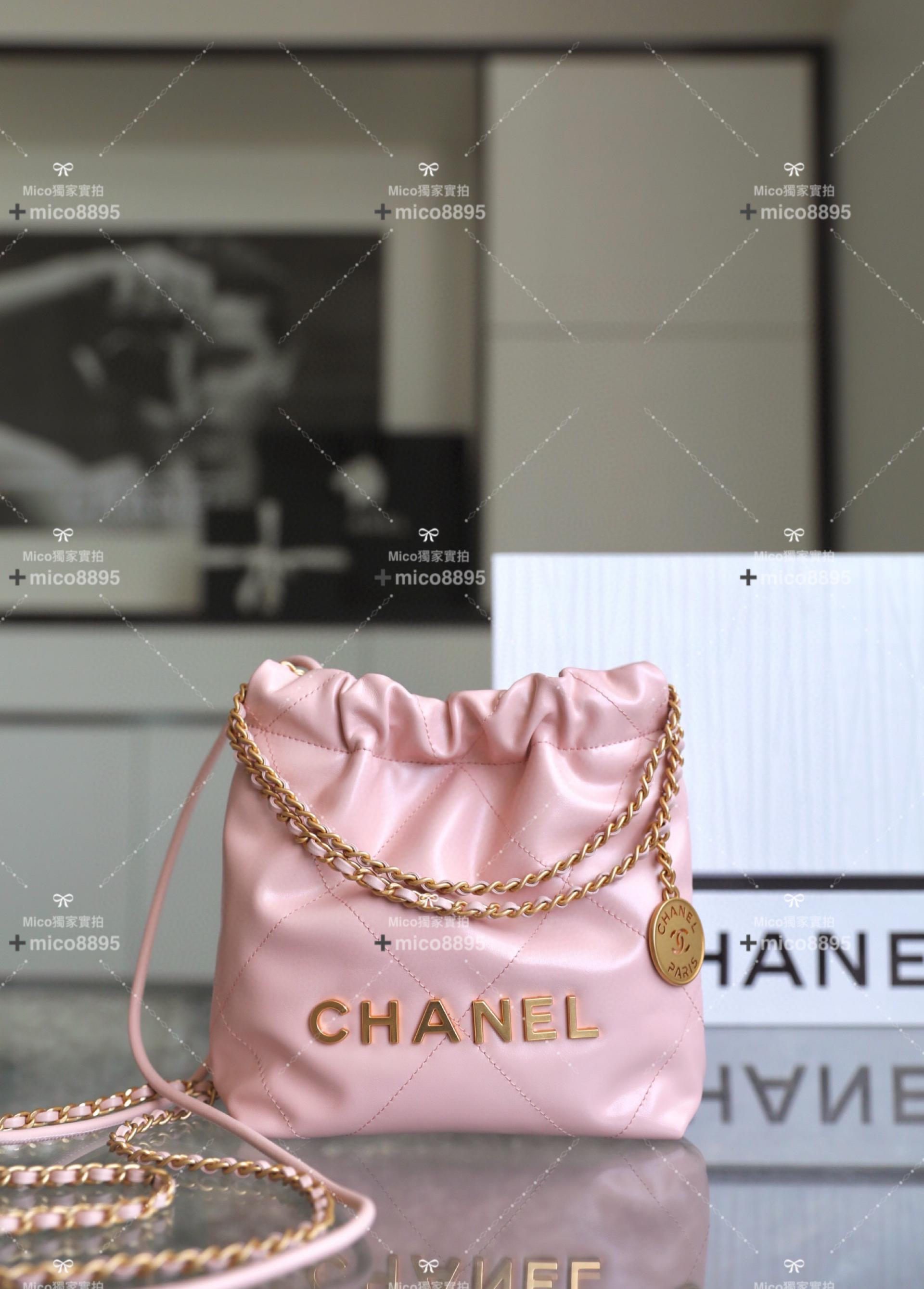 CHANEL 𝖬𝗂𝗇𝗂 𝟤𝟤𝖡𝖺𝗀 淡粉色🌸 牛皮 斜跨包 限量顏色 櫻花粉