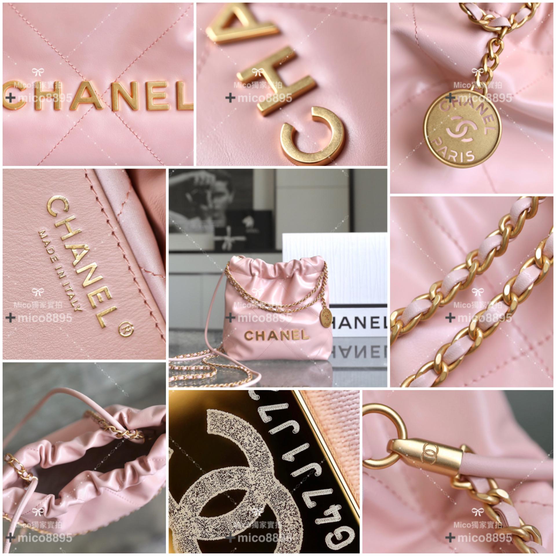 CHANEL 𝖬𝗂𝗇𝗂 𝟤𝟤𝖡𝖺𝗀 淡粉色🌸 牛皮 斜跨包 限量顏色 櫻花粉