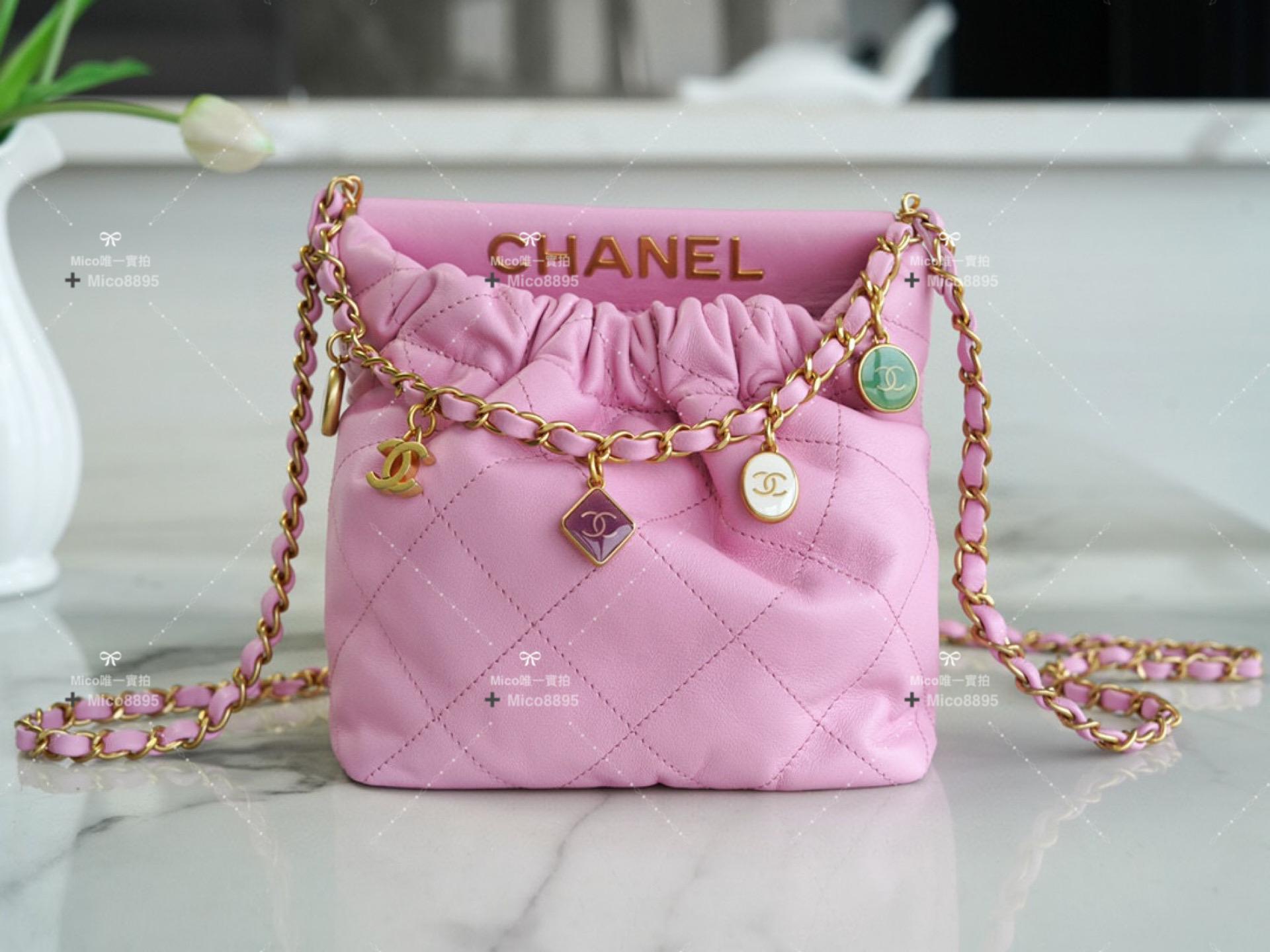 Chanel 23p mini 22bag 小福袋 粉色🌸 尺寸：17×16×7cm