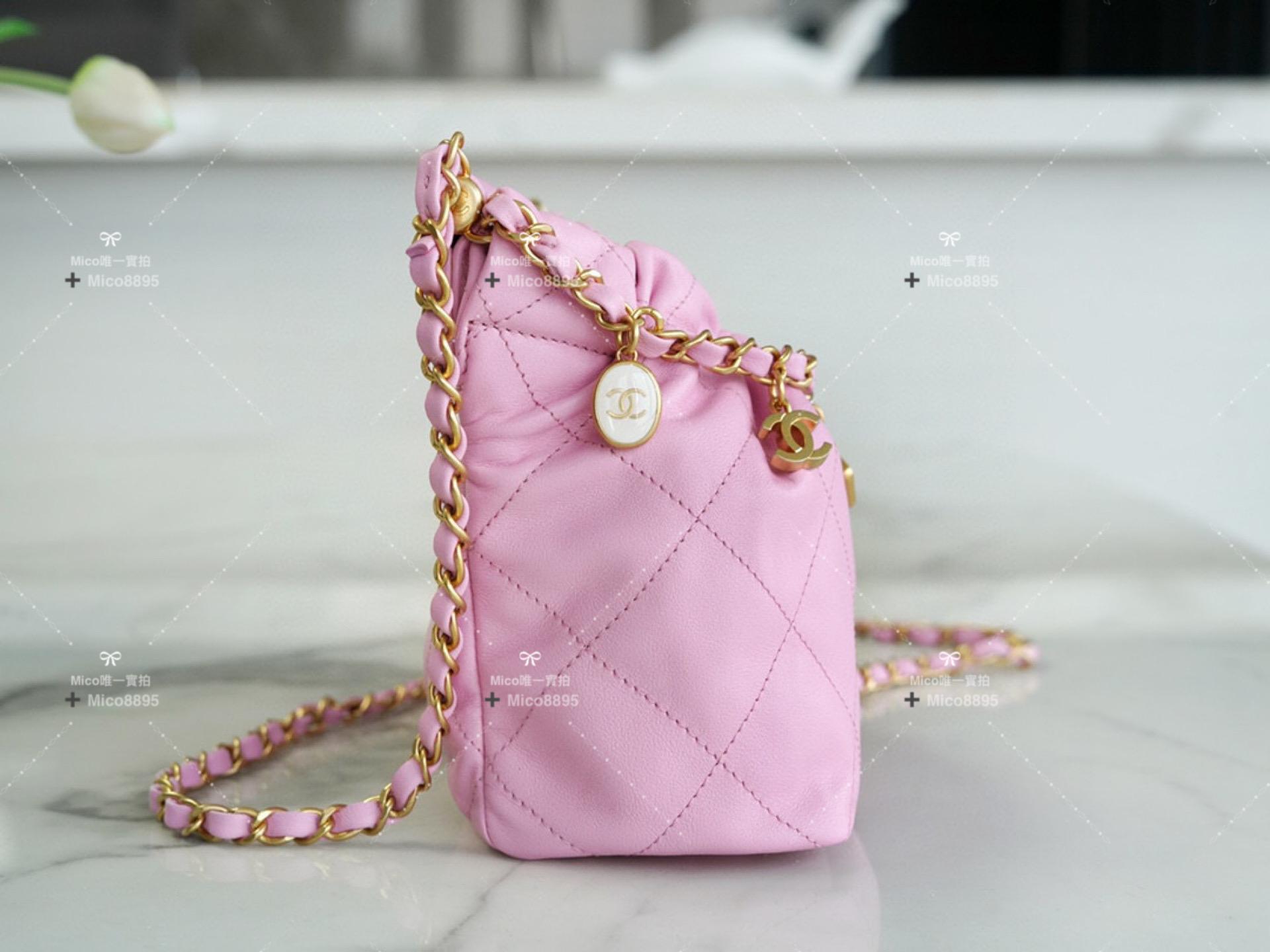 Chanel 23p mini 22bag 小福袋 粉色🌸 尺寸：17×16×7cm