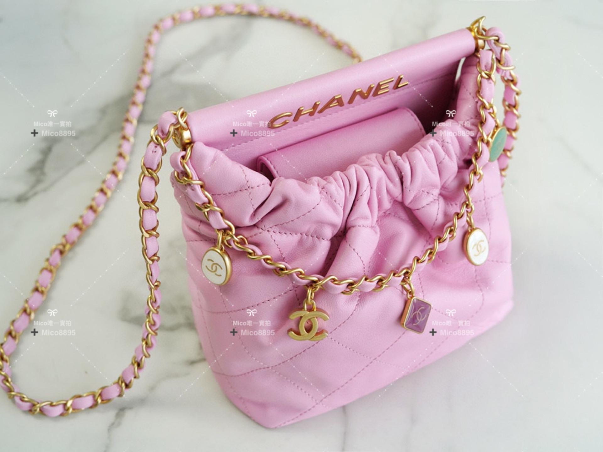 Chanel 23p mini 22bag 小福袋 粉色🌸 尺寸：17×16×7cm