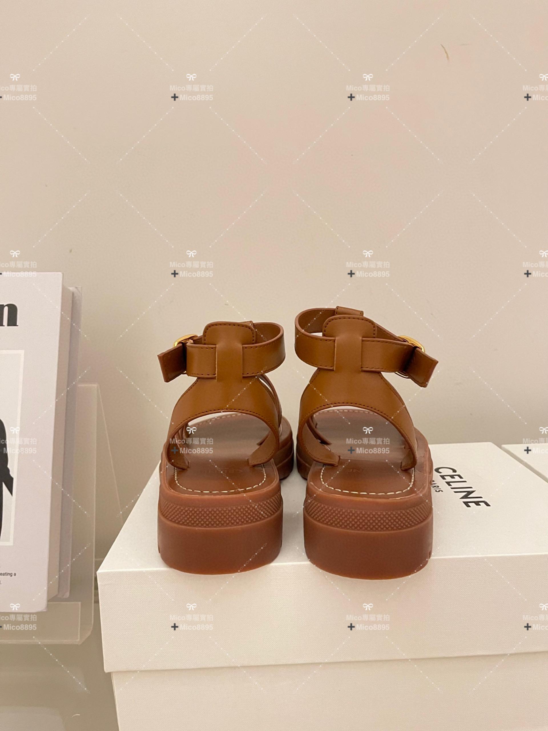 Celine 2023/新品 焦糖色 羅馬涼鞋 簡約設計 凱旋門 復古時髦 35-41