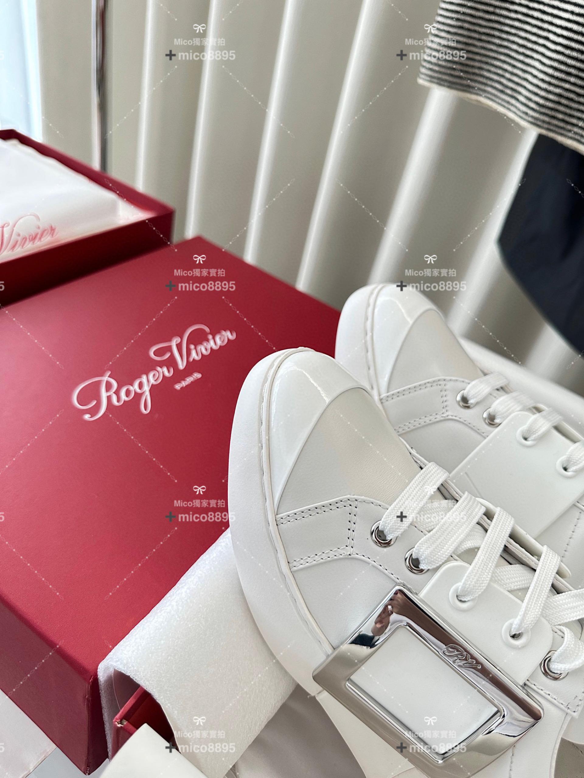 Roger Vivier RV Viv Skate經典方扣小白鞋｜銀釦 - 4cm耐磨橡膠大底 35-39