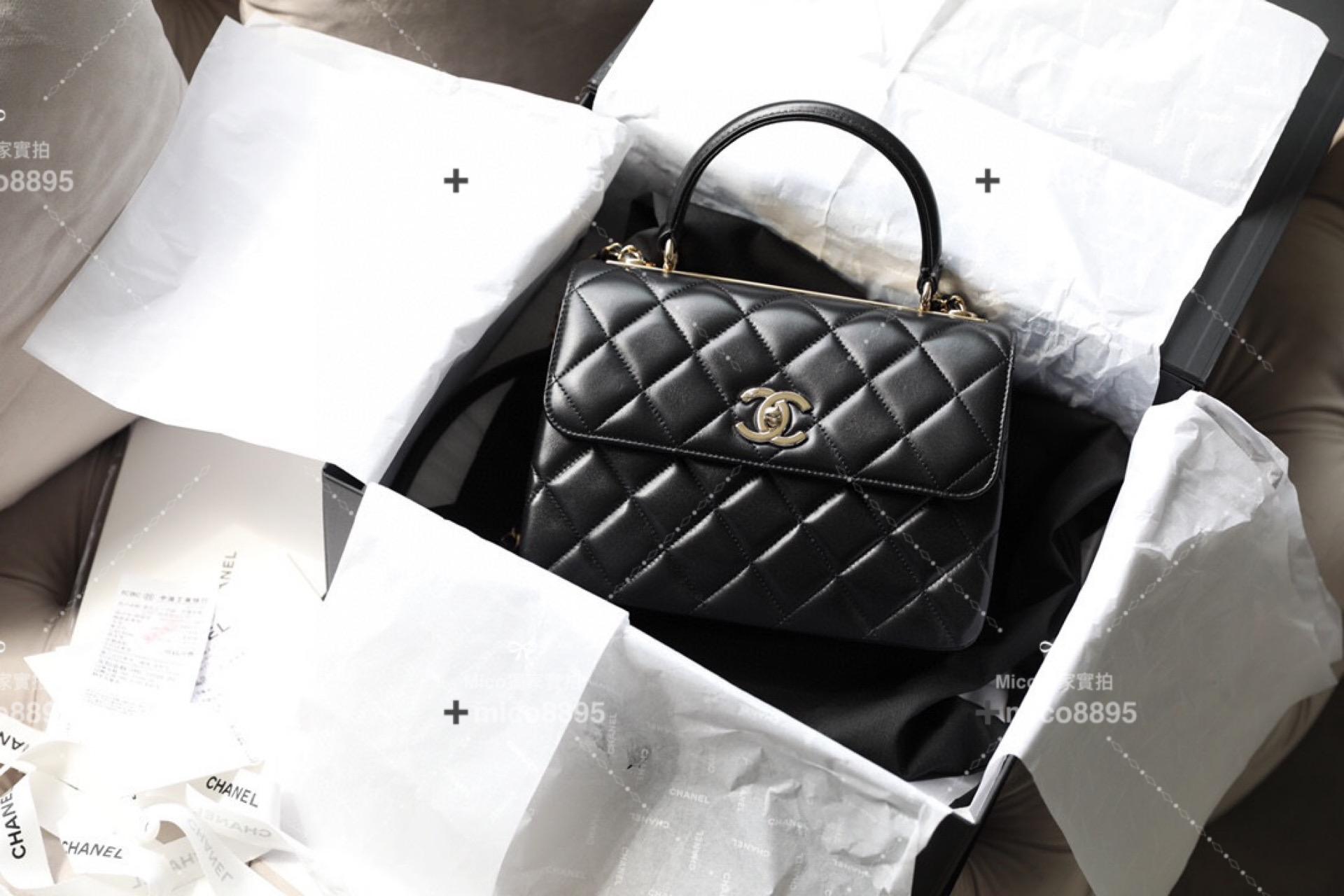 CHANEL Trendy cc 菱格紋♥手提 肩背包/小羊皮/淡金釦 25cm