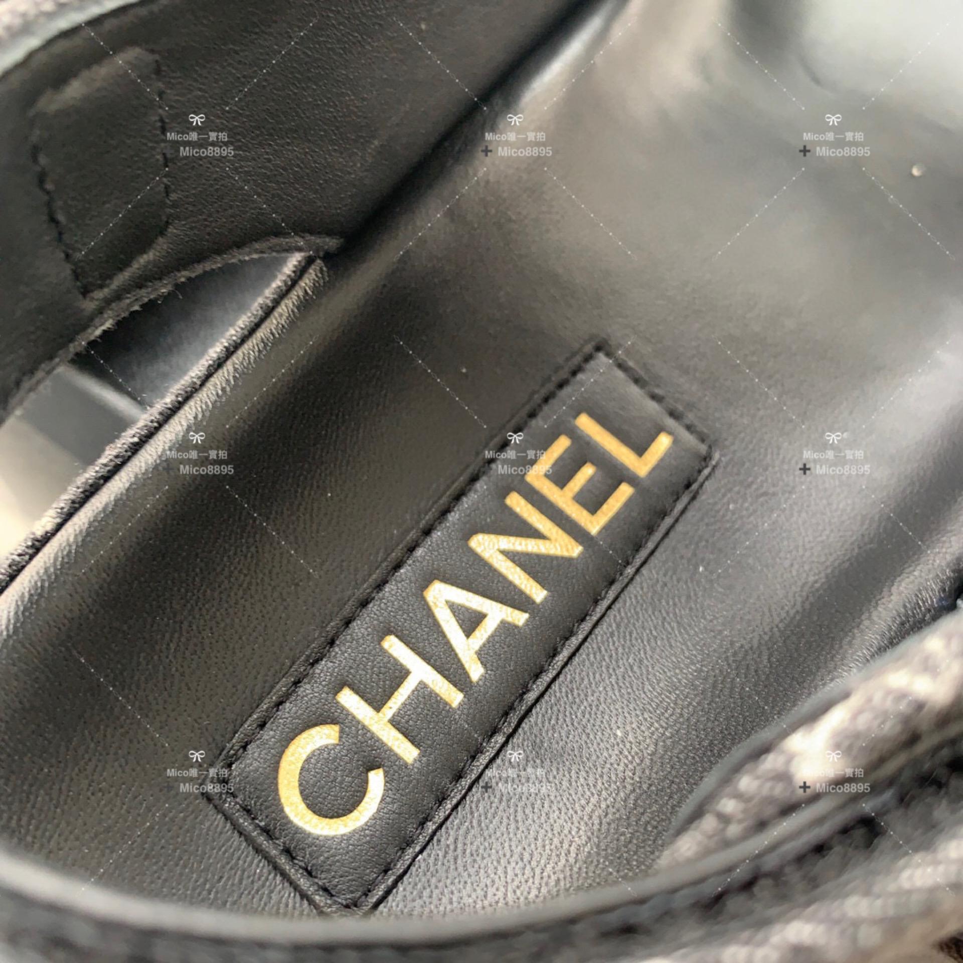 CHANEL 黑灰色 牛仔丹寧系列 雙C印花牛仔沙灘涼鞋/休閒鞋 35-40