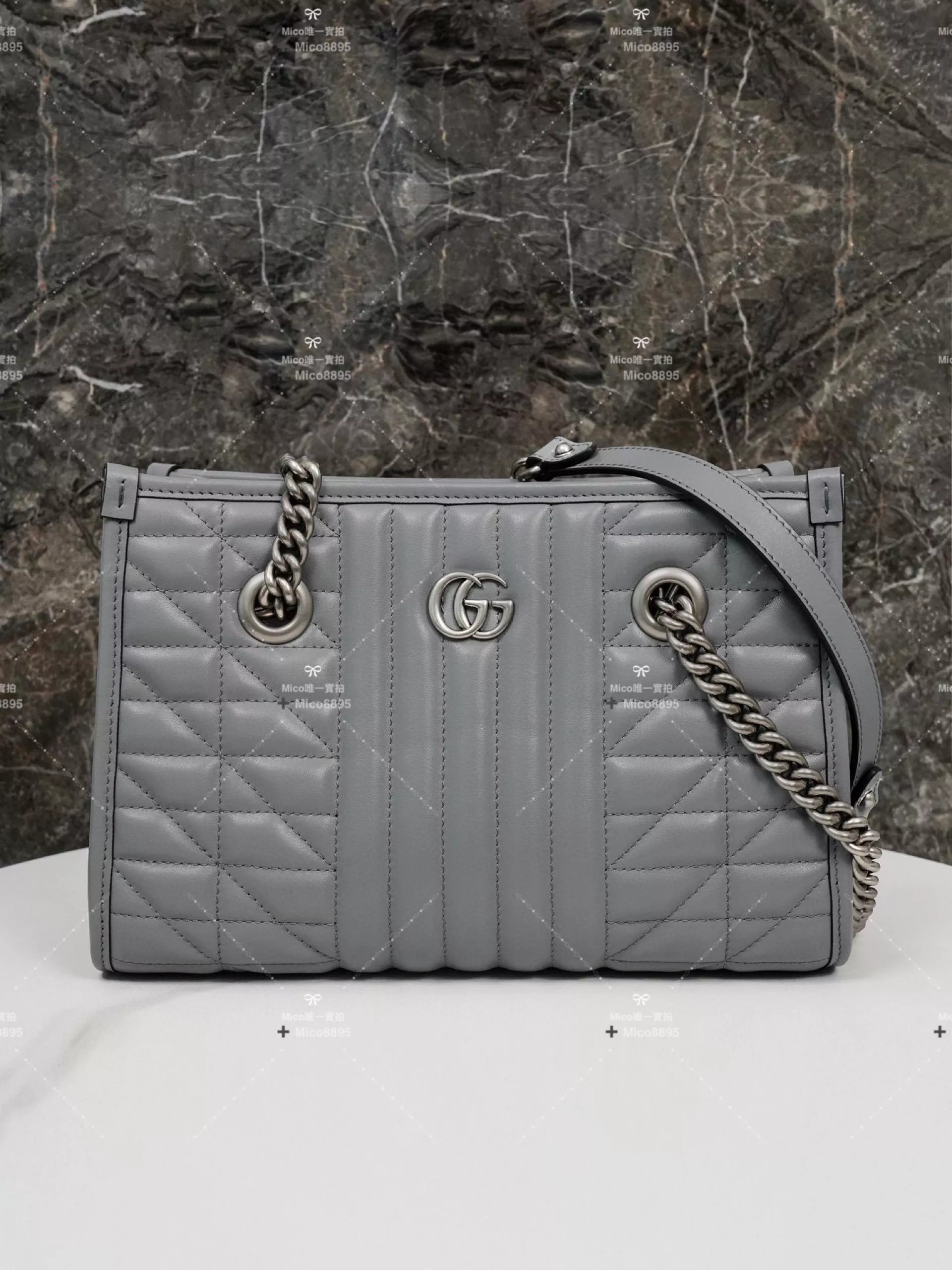 GUCCI Mormont系列 灰色幾何托特包 26cm