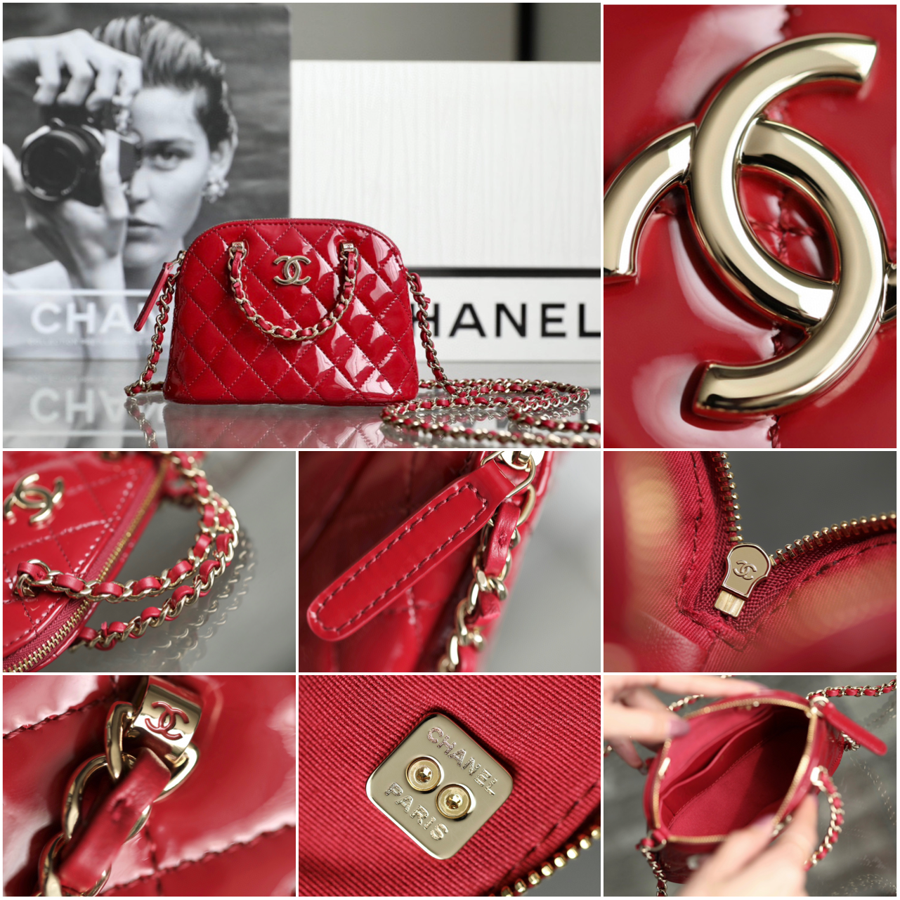 Chanel 23s 紅色漆皮貝殼包 handle 手提包 16cm