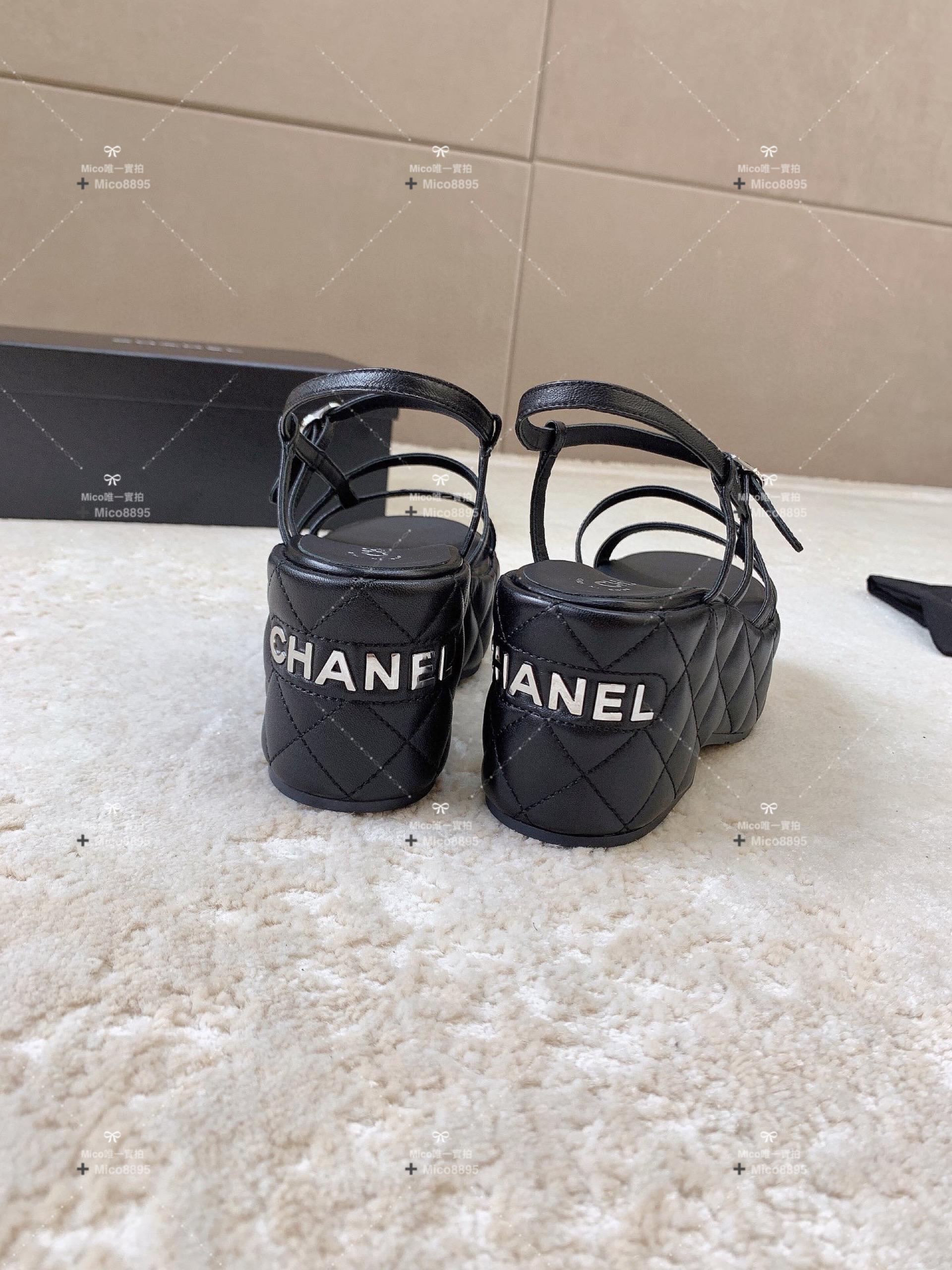 CHANEL 新款 後跟字母菱格鞋/厚底涼鞋/35-39