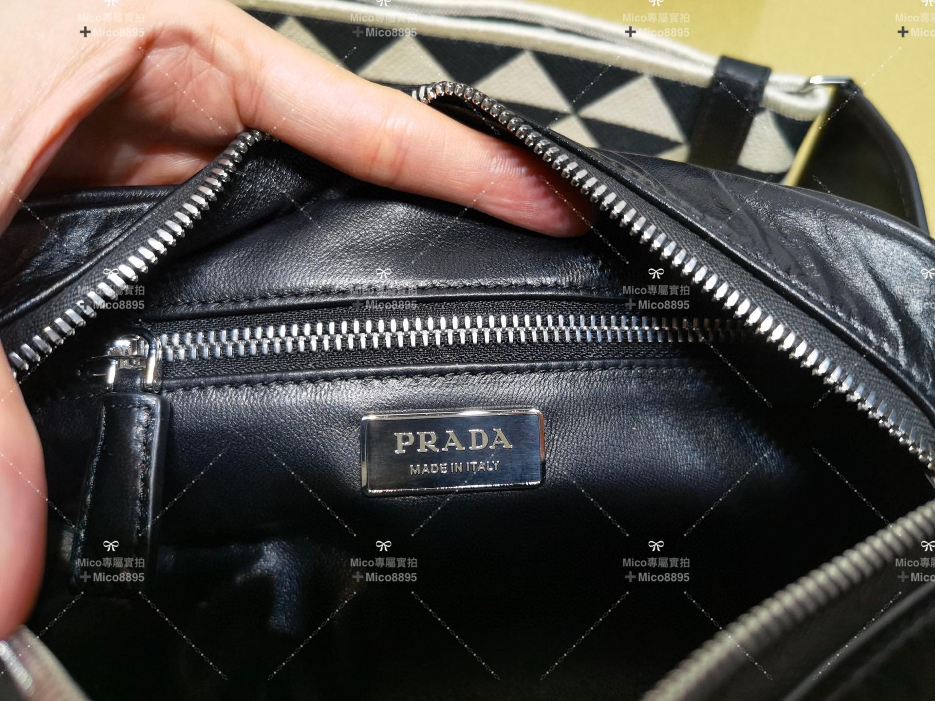 PRADA 復古刺繡寬肩帶 褶皺羊皮斜挎包 男女同款 三合一包 22