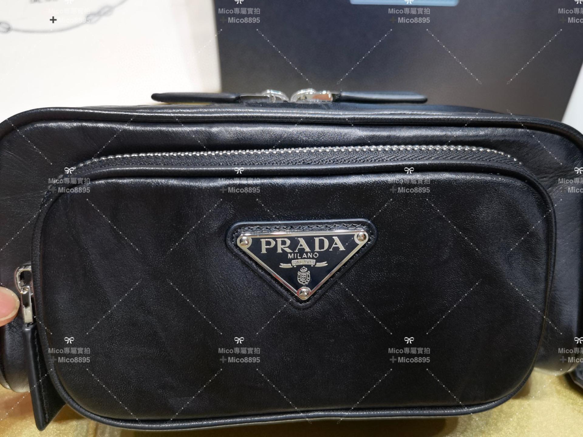 PRADA 復古刺繡寬肩帶 褶皺羊皮斜挎包 男女同款 三合一包 22