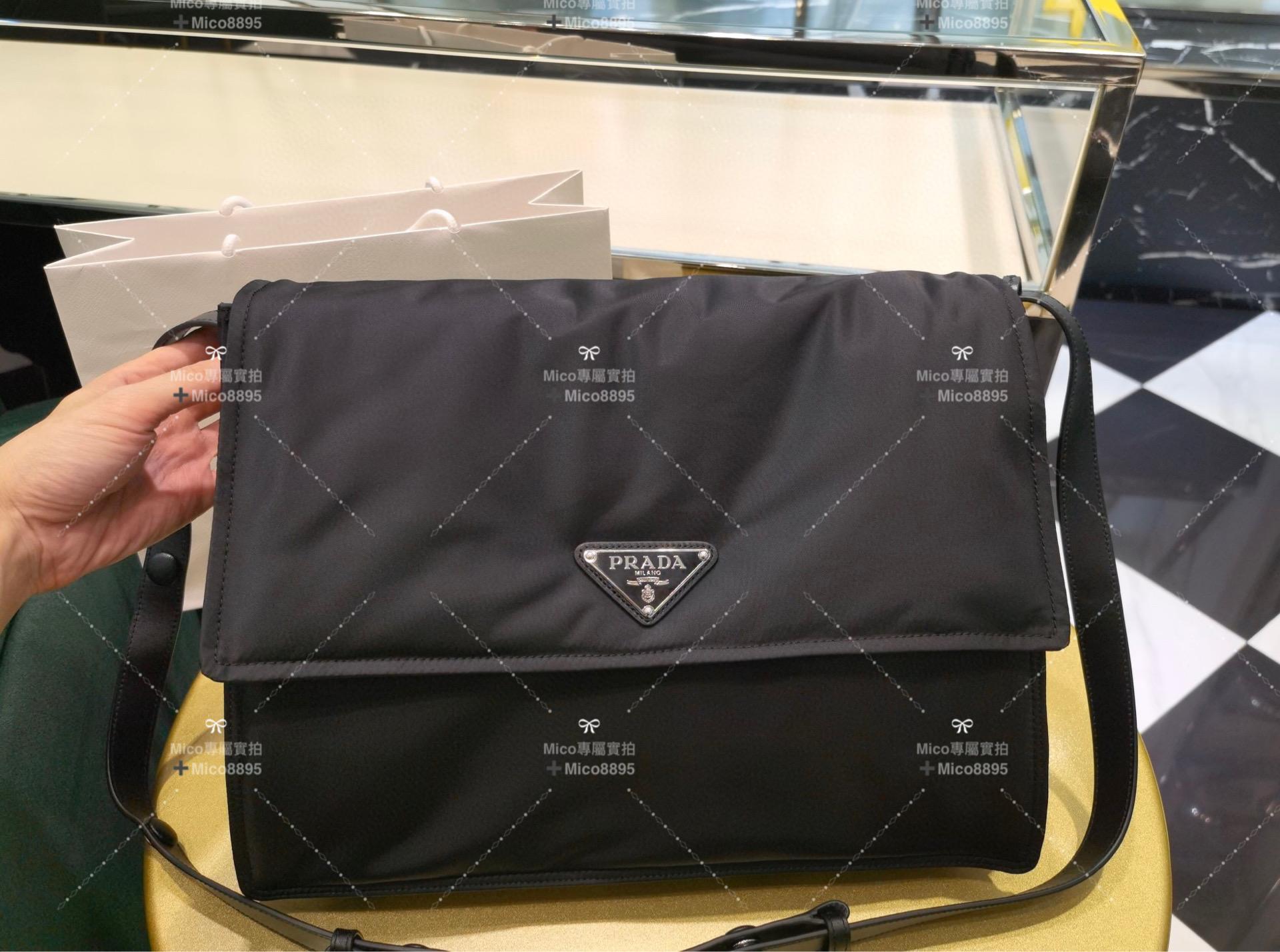 PRADA 大號 黑色 尼龍加襯斜挎包/郵差包/旅行包 男包/女包 Size:寬36x高28x底14cm