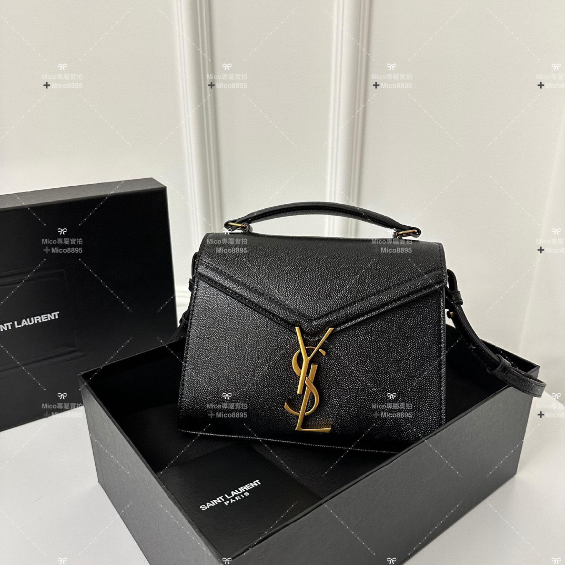 YSL Cassandra 黑色牛皮 魚子醬荔枝紋 小號/20cm